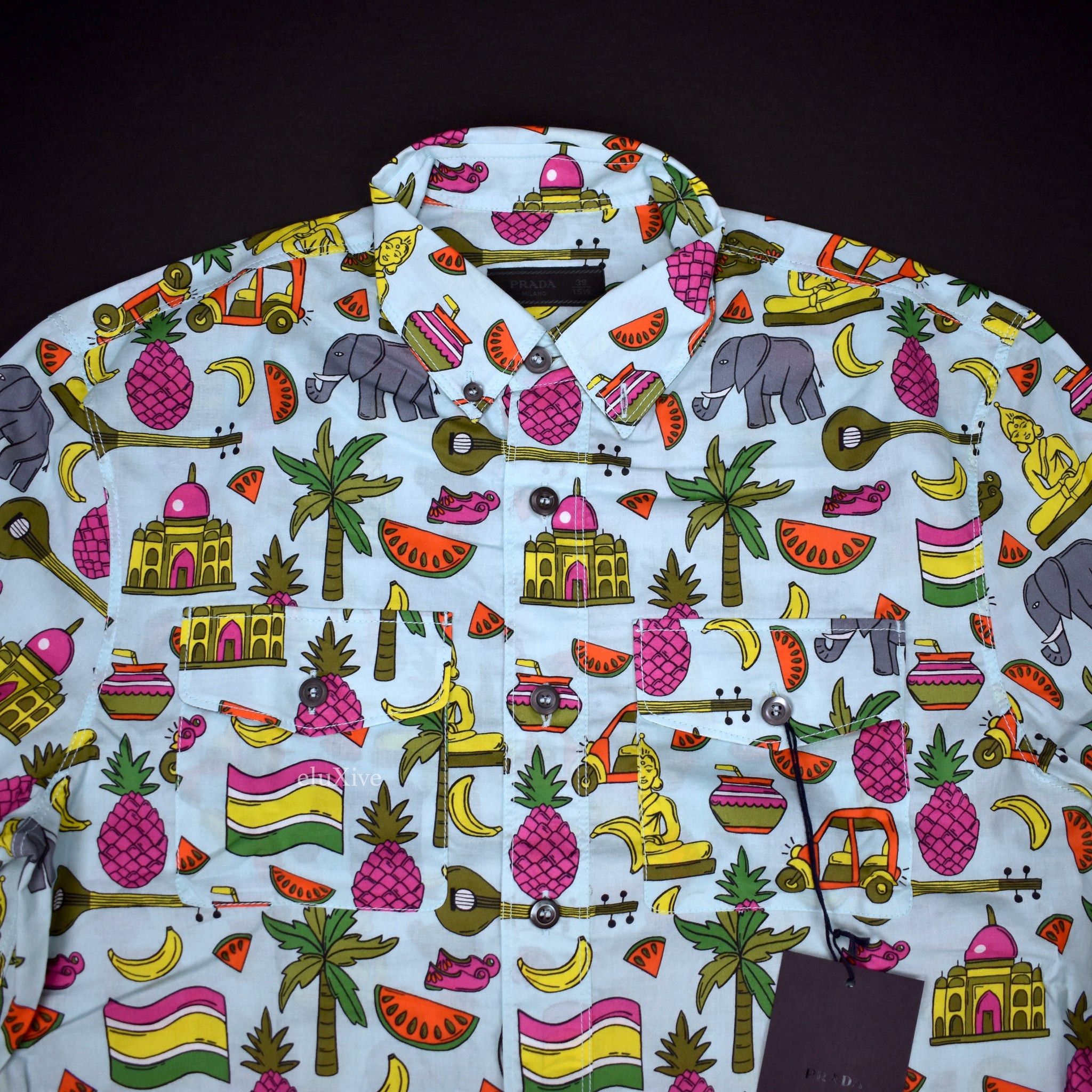 PRADA Button Down Souvenir Shirt Allover Print India