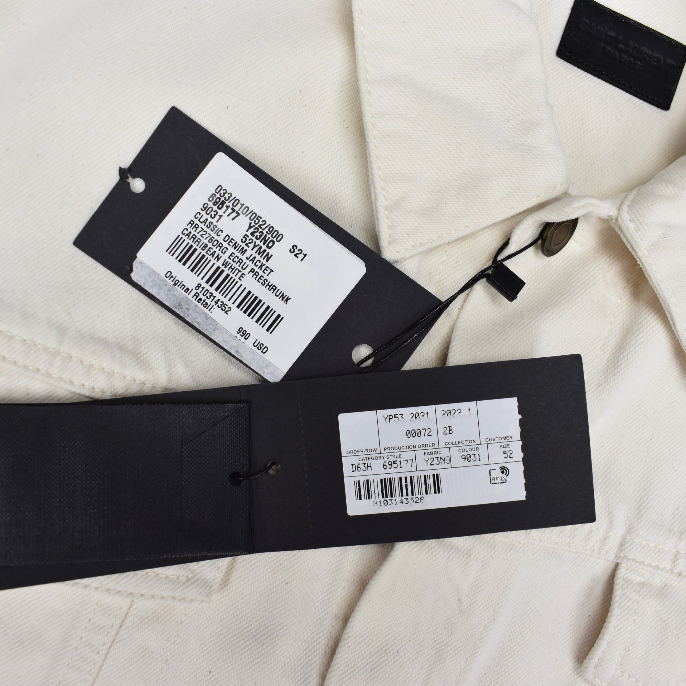 Saint Laurent Paris Saint Laurent Cream White Denim Trucker Jacket Size US L / EU 52-54 / 3 - 5 Thumbnail