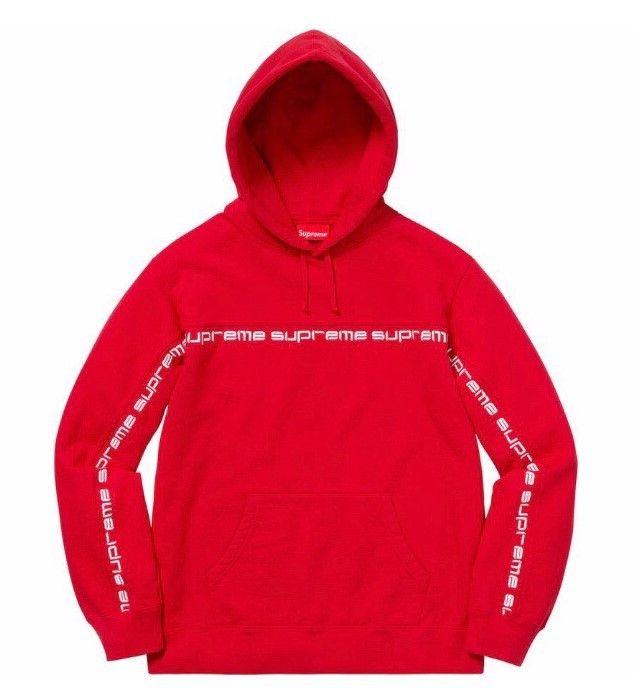 Supreme Supreme Text Stripe Hooded Sweatshirt Red | Grailed