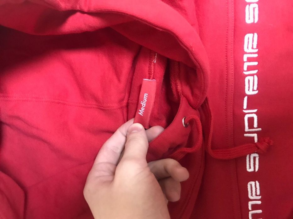 Supreme Supreme Text Stripe Hooded Sweatshirt Red | Grailed