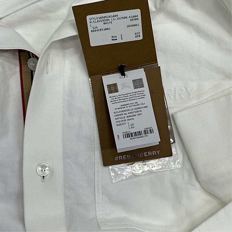 Burberry Burberry White Logo Long Sleeve Button-Up Shirt 0079 Size US L / EU 52-54 / 3 - 2 Thumbnail