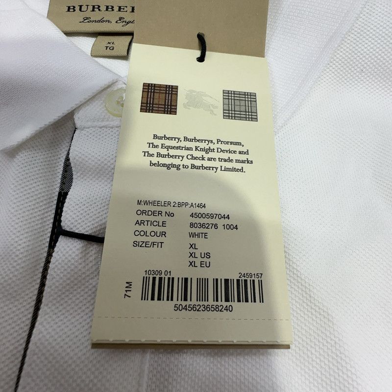 Burberry Burberry SS22 Solid White Short Sleeve Polo 0079 Size US XL / EU 56 / 4 - 4 Thumbnail