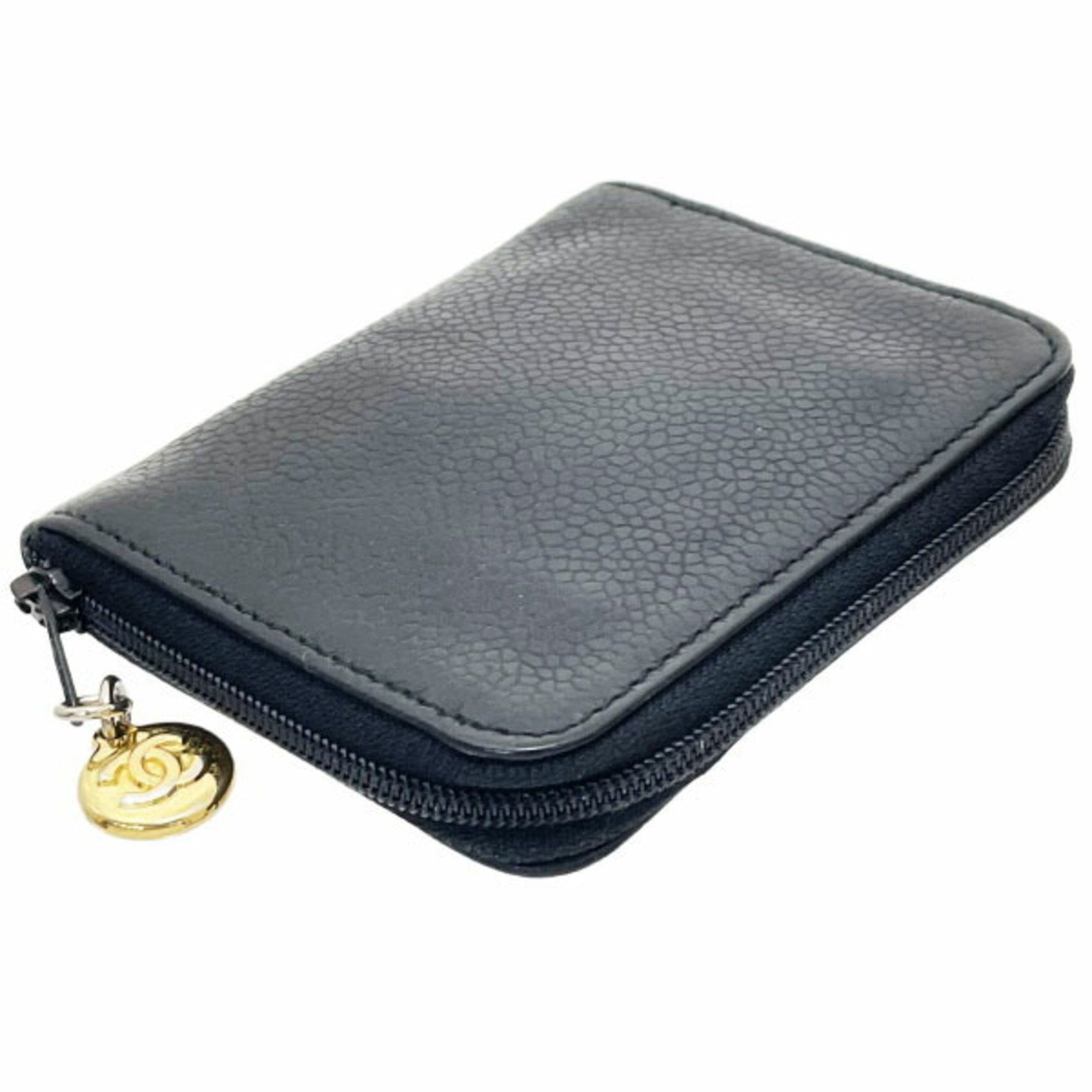 Chanel Chanel Coin Case Coco Mark Round Caviar Skin Leather Black CHANEL CC Purse MM-15474 Size ONE SIZE - 3 Thumbnail
