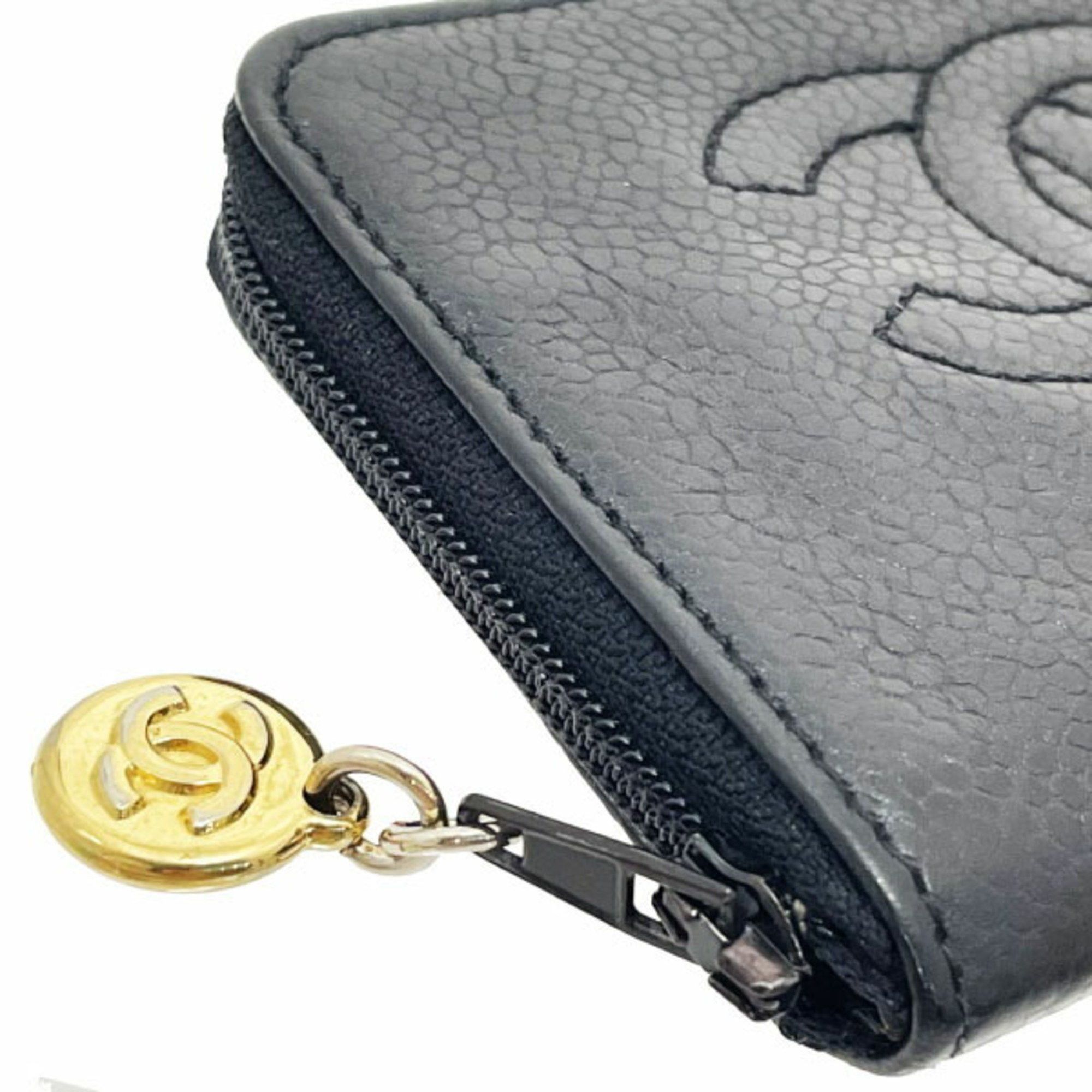 Chanel Chanel Coin Case Coco Mark Round Caviar Skin Leather Black CHANEL CC Purse MM-15474 Size ONE SIZE - 5 Thumbnail