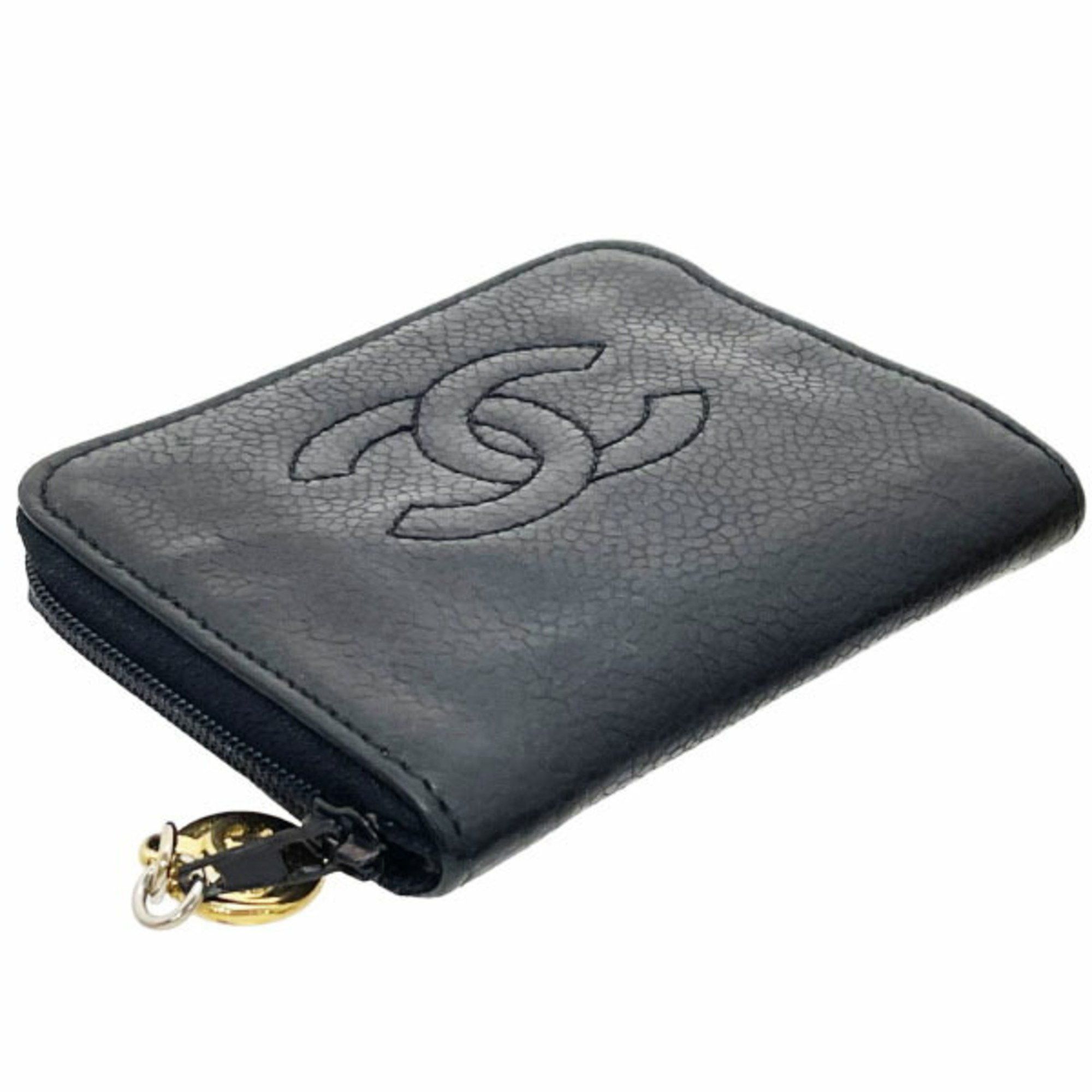 Chanel Chanel Coin Case Coco Mark Round Caviar Skin Leather Black CHANEL CC Purse MM-15474 Size ONE SIZE - 4 Thumbnail