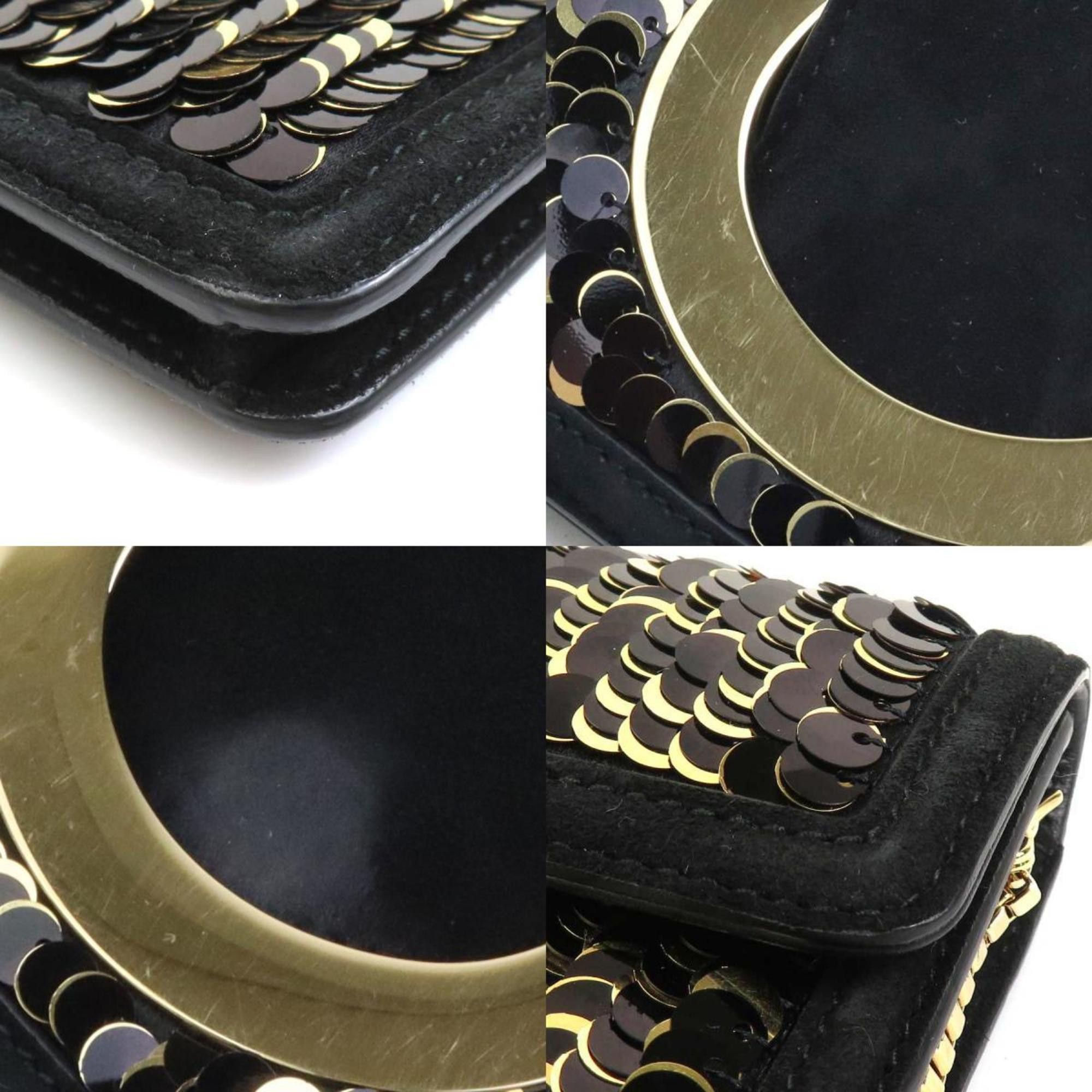 Salvatore Ferragamo Salvatore Ferragamo Shoulder Bag Clutch Gancini Sequin Nubuck Black Gold Women's e60495g Size ONE SIZE - 3 Thumbnail