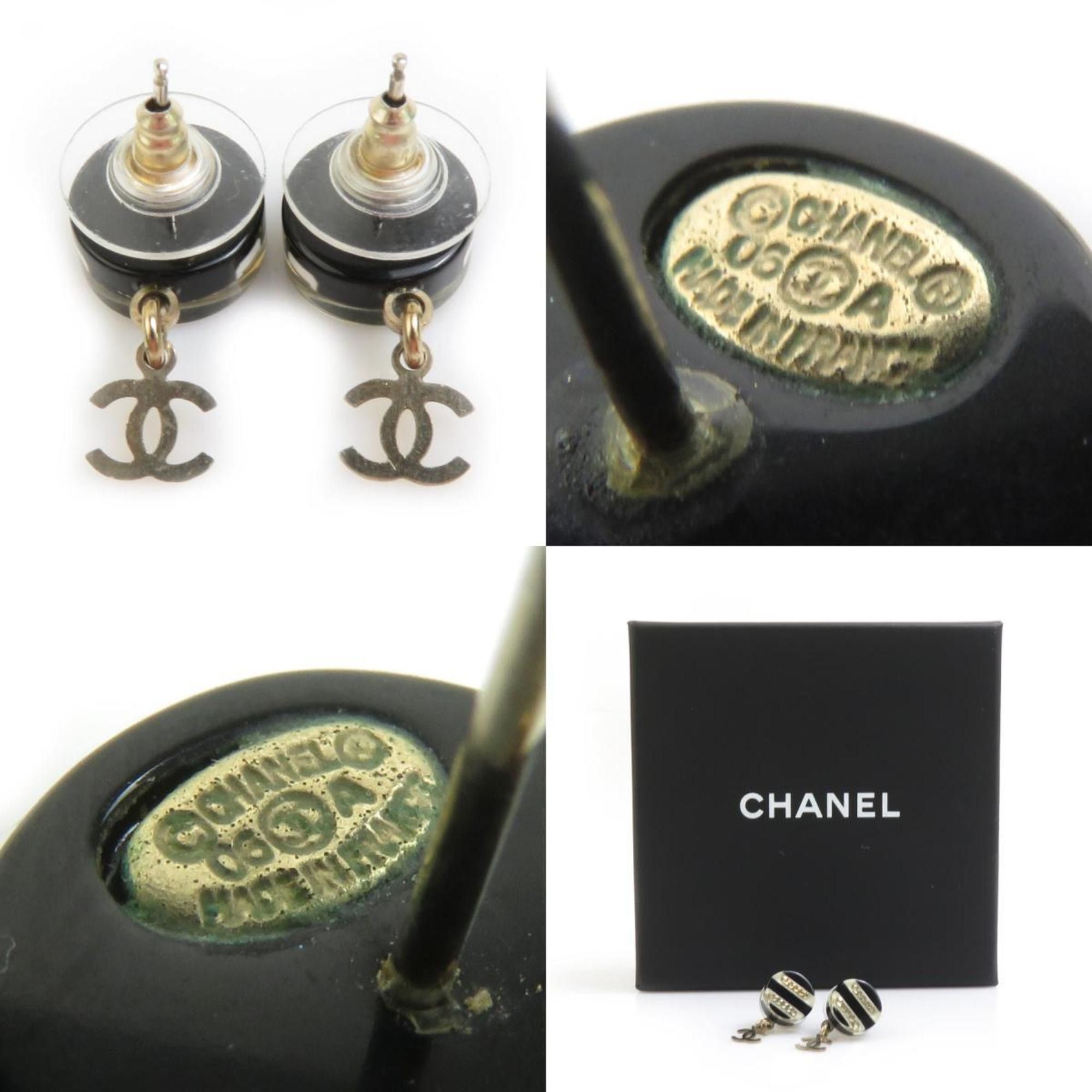 Chanel CHANEL Earrings, Resin, Metal, Black x White Gold, Women's, r10618g Size ONE SIZE - 5 Thumbnail
