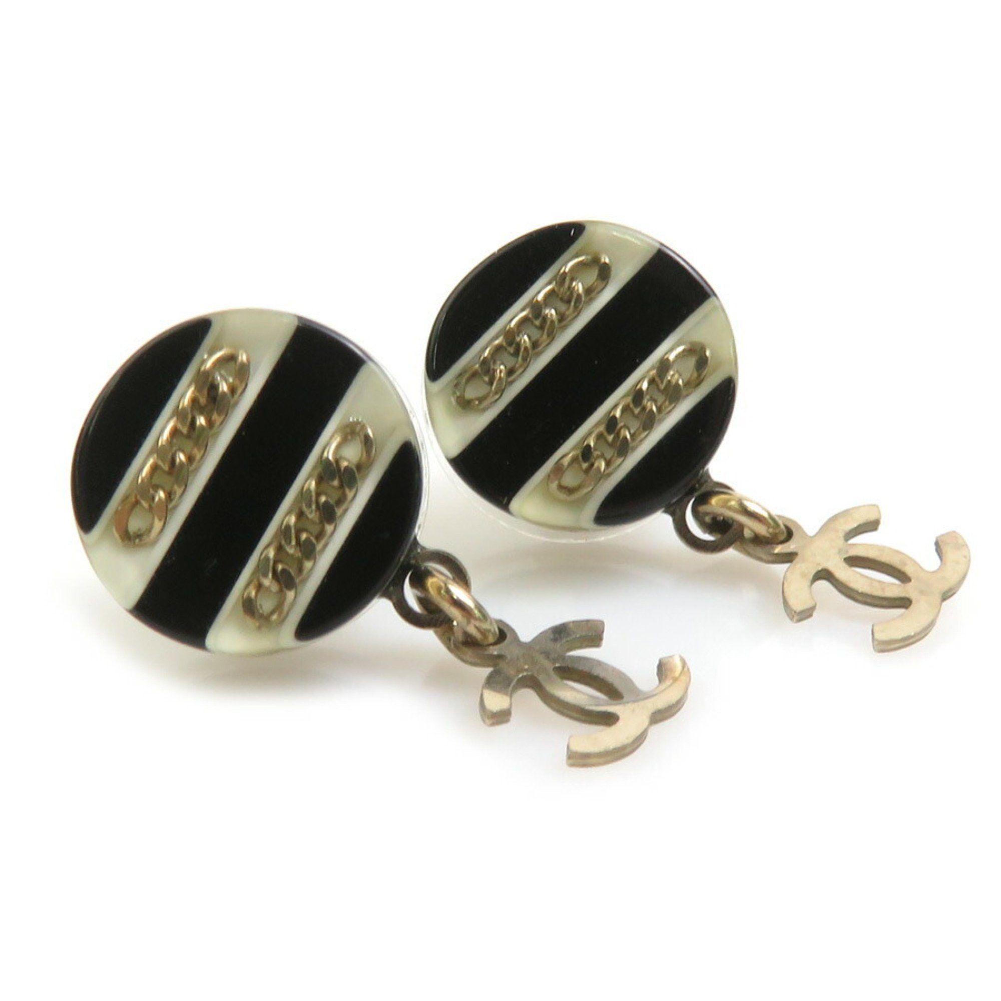 Chanel CHANEL Earrings, Resin, Metal, Black x White Gold, Women's, r10618g Size ONE SIZE - 2 Thumbnail