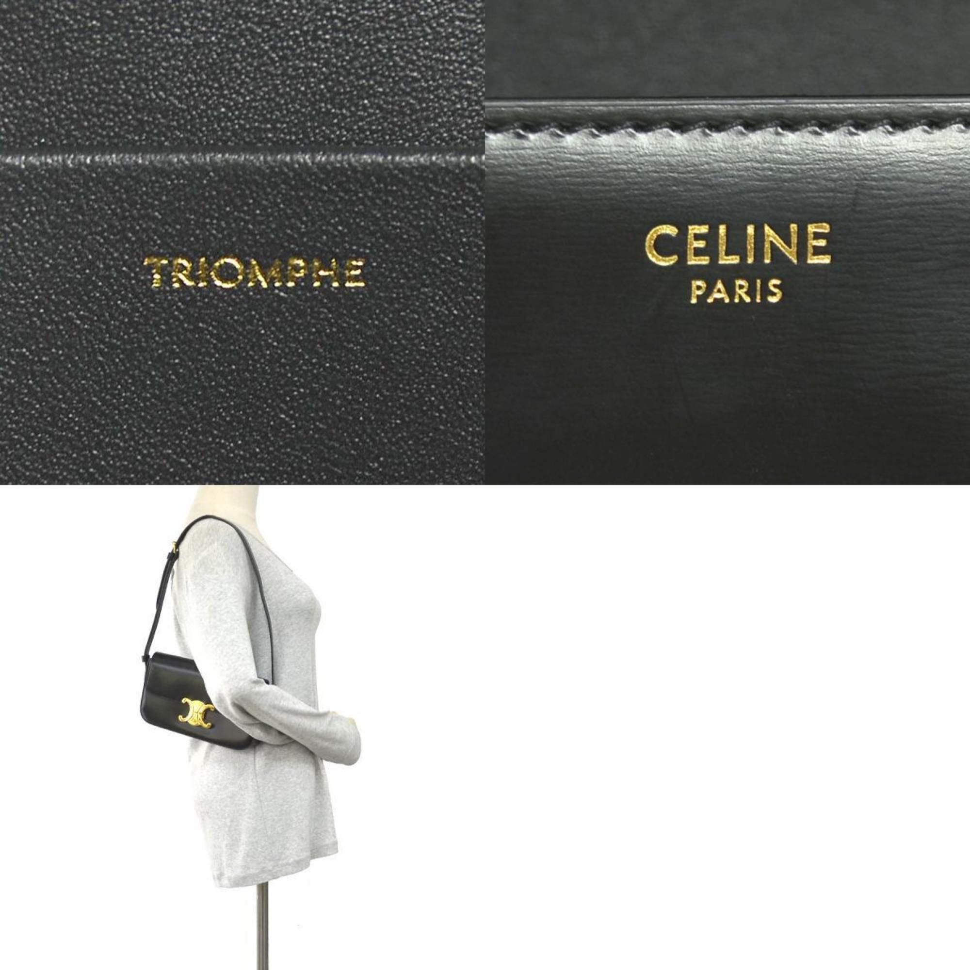 Celine CELINE Triomphe Shoulder Bag Leather Black Women's 90137g Size ONE SIZE - 5 Thumbnail