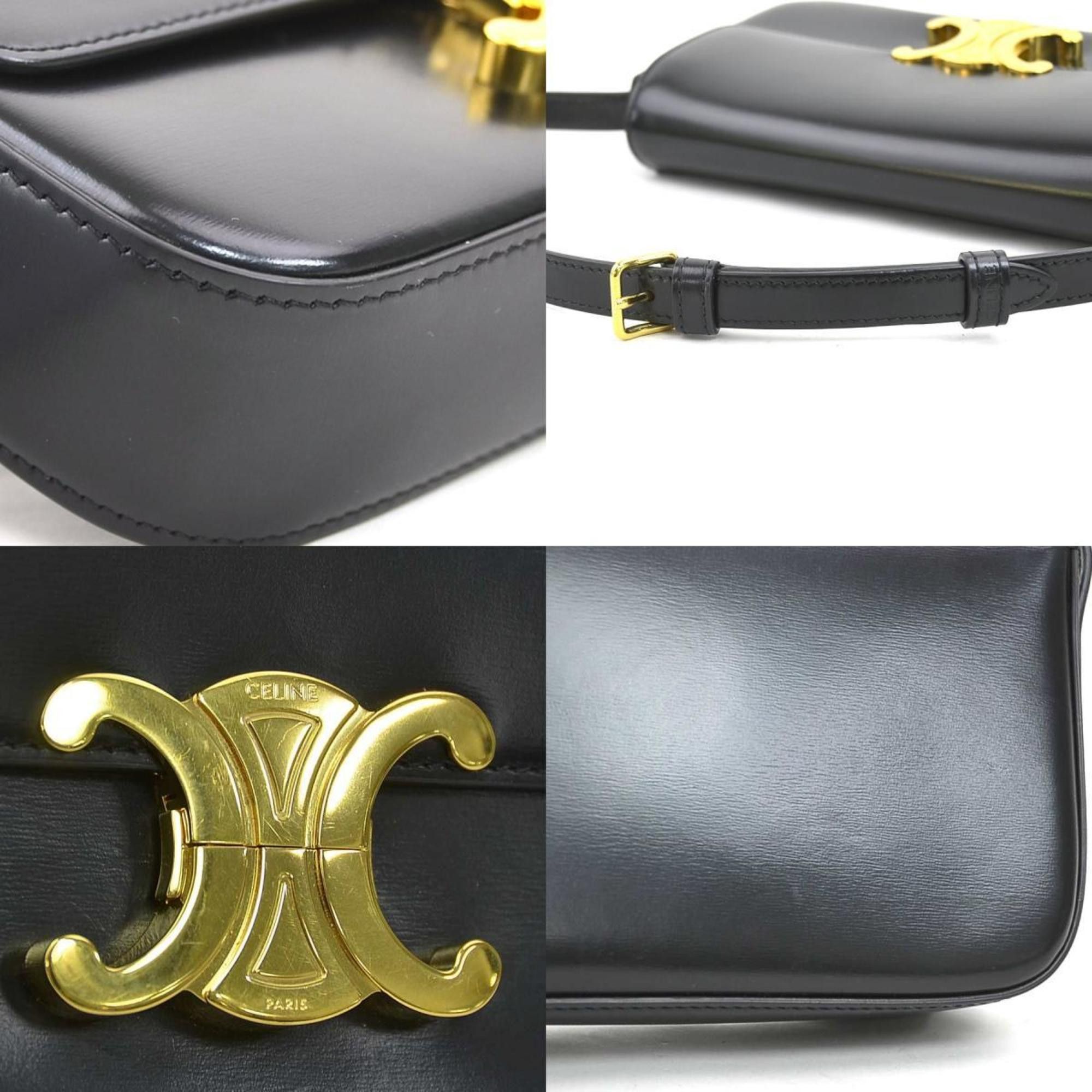 Celine CELINE Triomphe Shoulder Bag Leather Black Women's 90137g Size ONE SIZE - 4 Thumbnail