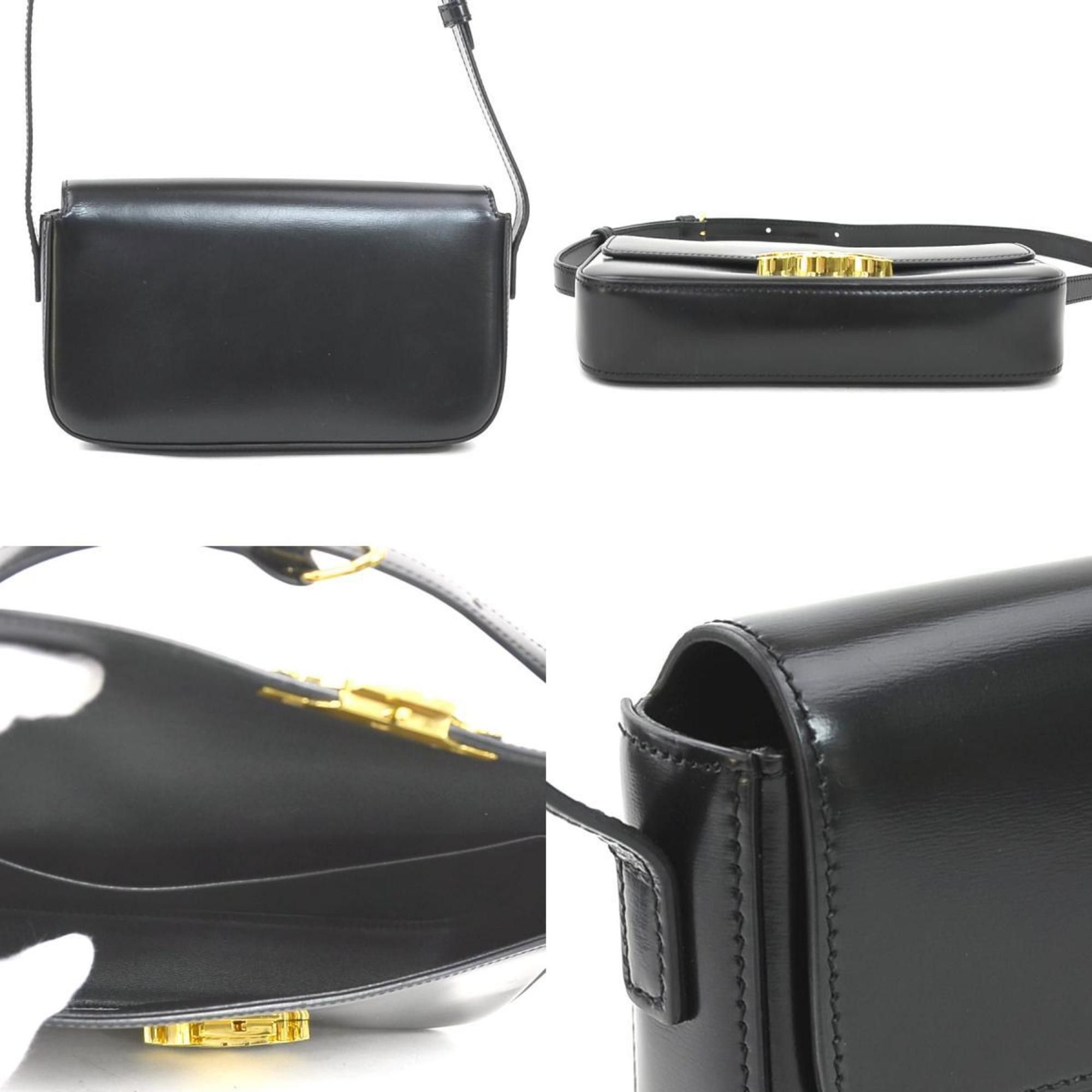Celine CELINE Triomphe Shoulder Bag Leather Black Women's 90137g Size ONE SIZE - 3 Thumbnail