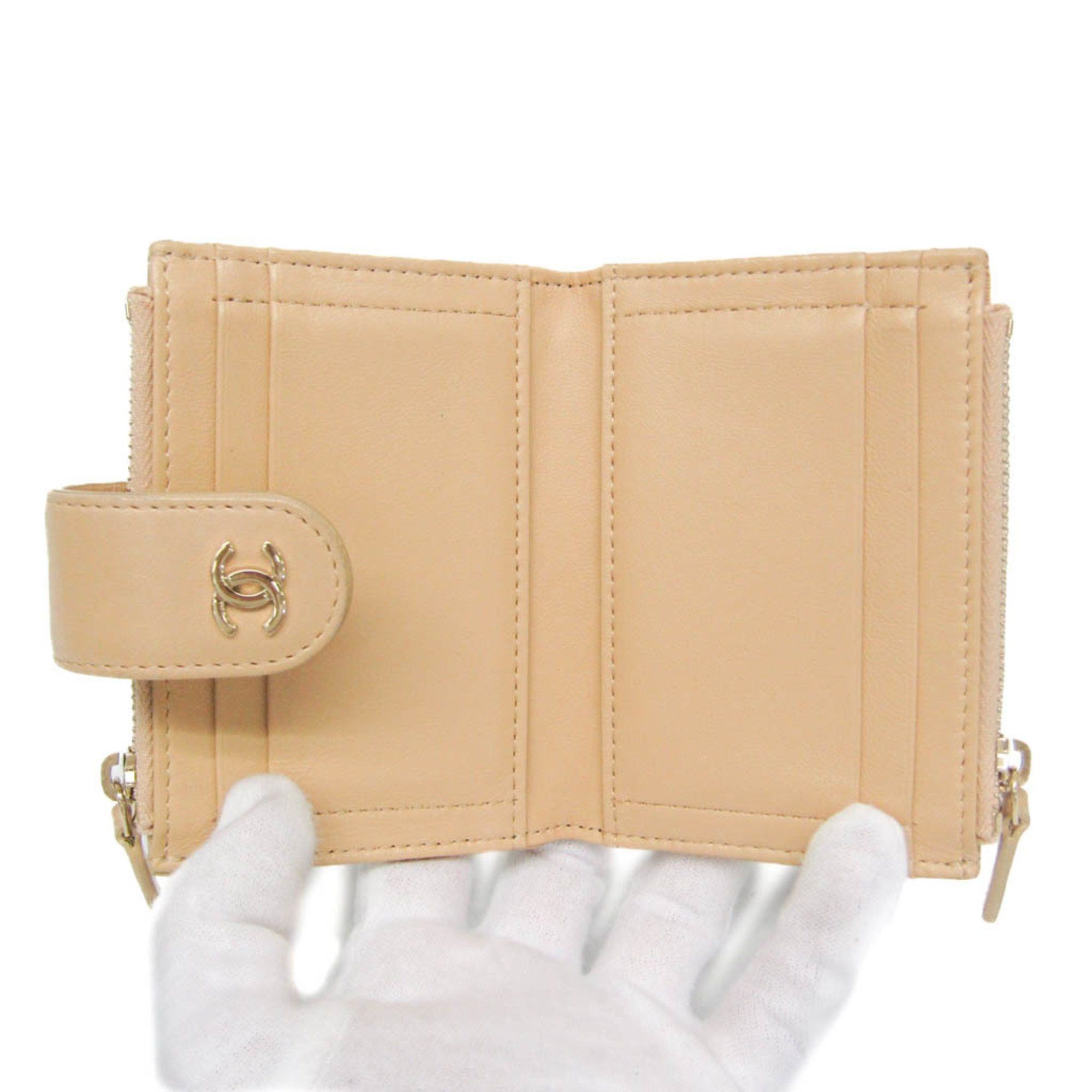 Chanel Chanel Matelasse Card And Coin Case Compact Wallet Women's Leather Card Wallet Beige Size ONE SIZE - 4 Thumbnail