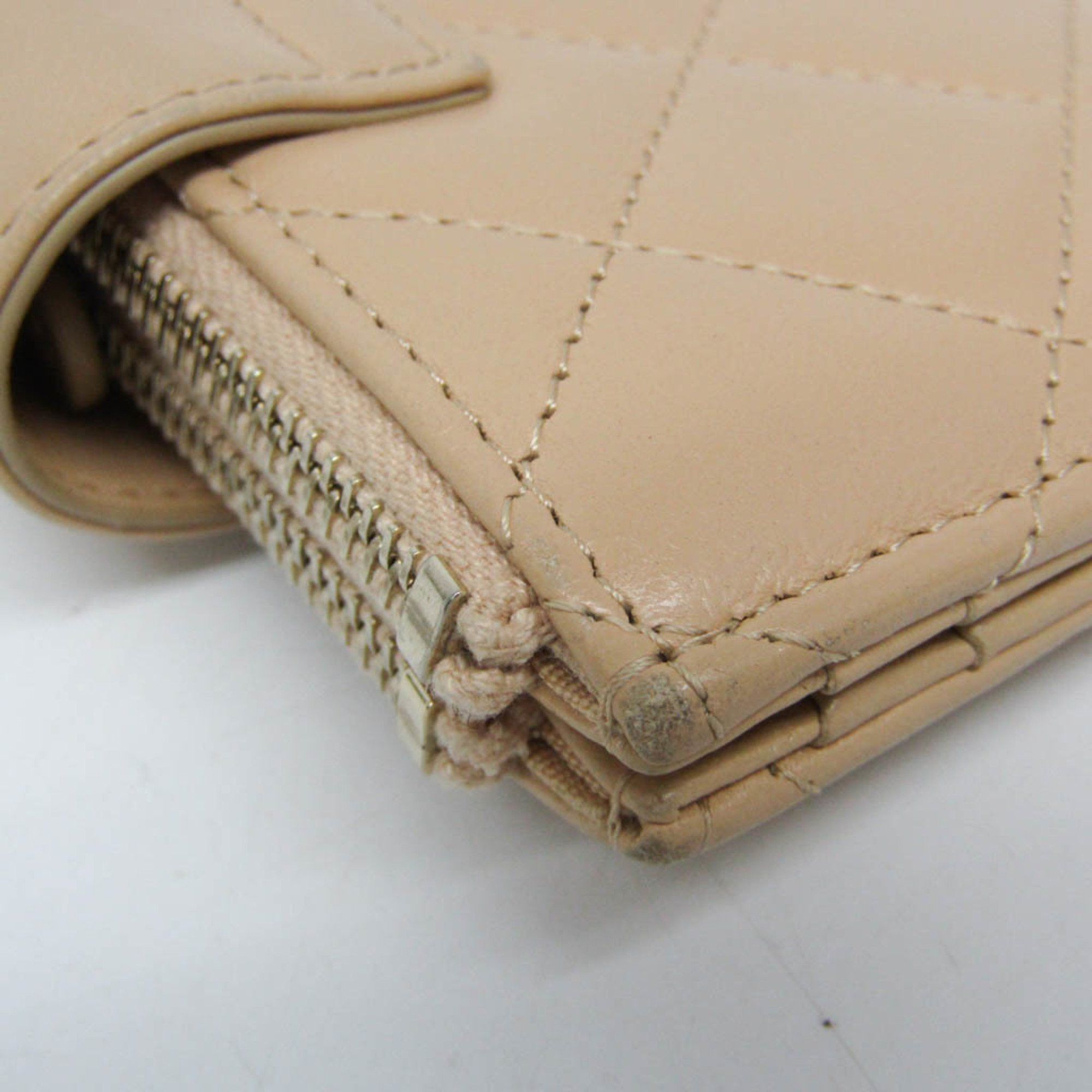 Chanel Chanel Matelasse Card And Coin Case Compact Wallet Women's Leather Card Wallet Beige Size ONE SIZE - 12 Thumbnail