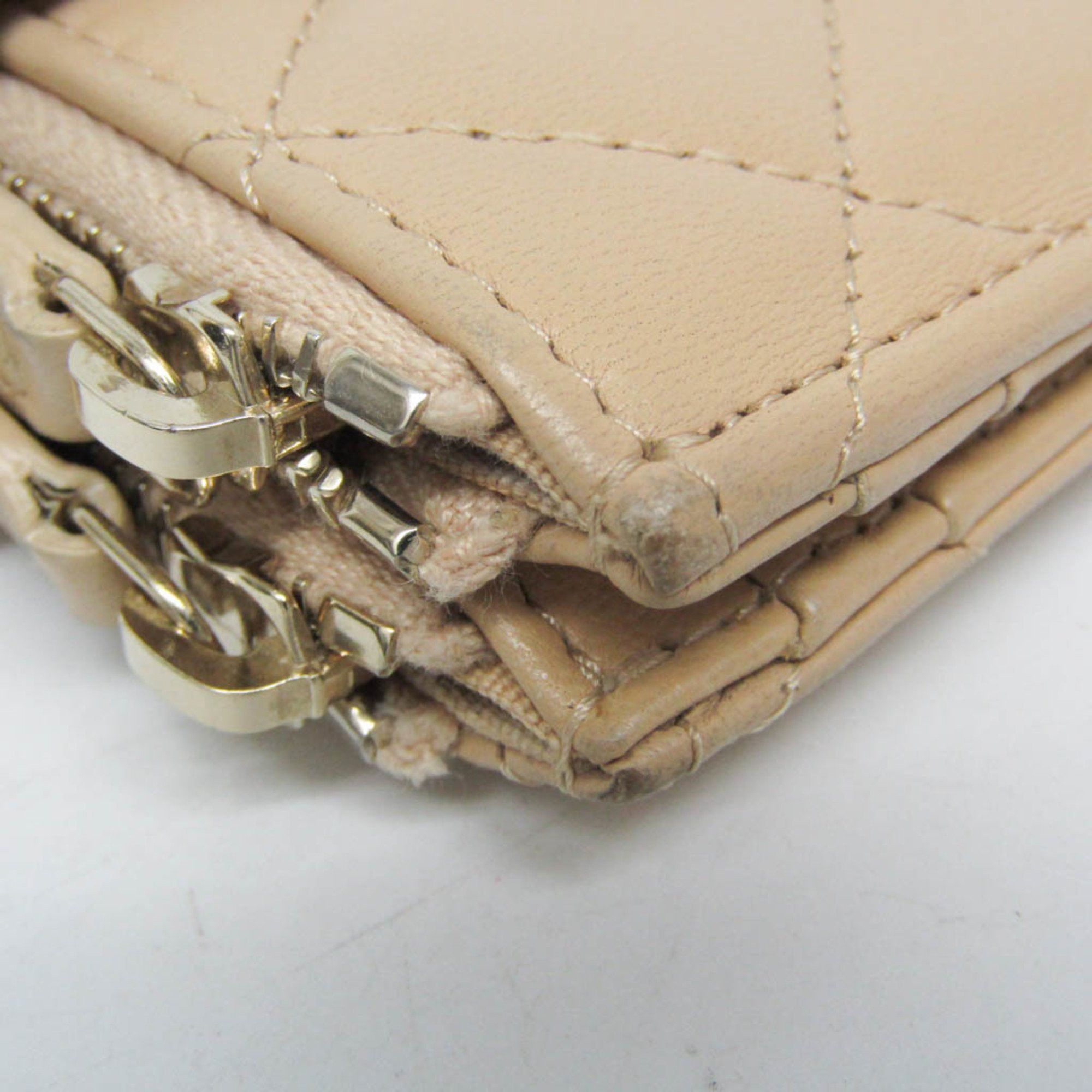 Chanel Chanel Matelasse Card And Coin Case Compact Wallet Women's Leather Card Wallet Beige Size ONE SIZE - 9 Thumbnail