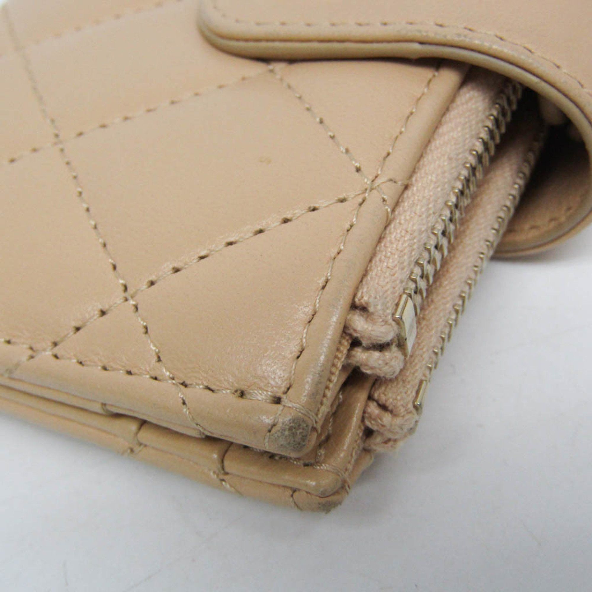 Chanel Chanel Matelasse Card And Coin Case Compact Wallet Women's Leather Card Wallet Beige Size ONE SIZE - 10 Thumbnail