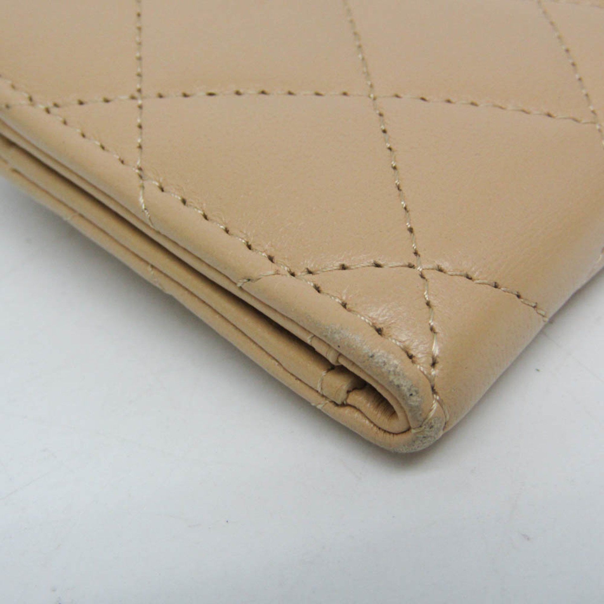 Chanel Chanel Matelasse Card And Coin Case Compact Wallet Women's Leather Card Wallet Beige Size ONE SIZE - 6 Thumbnail