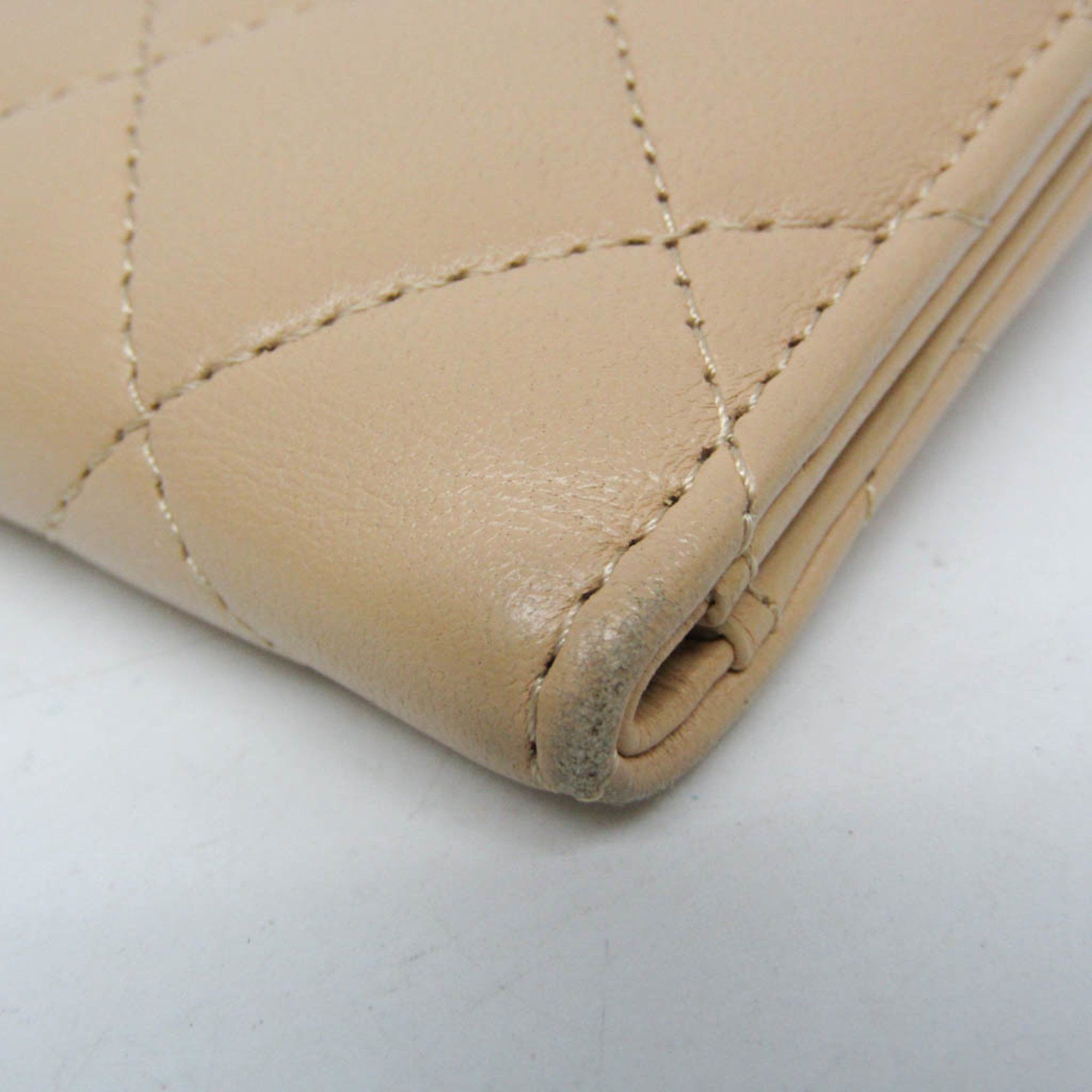 Chanel Chanel Matelasse Card And Coin Case Compact Wallet Women's Leather Card Wallet Beige Size ONE SIZE - 7 Thumbnail
