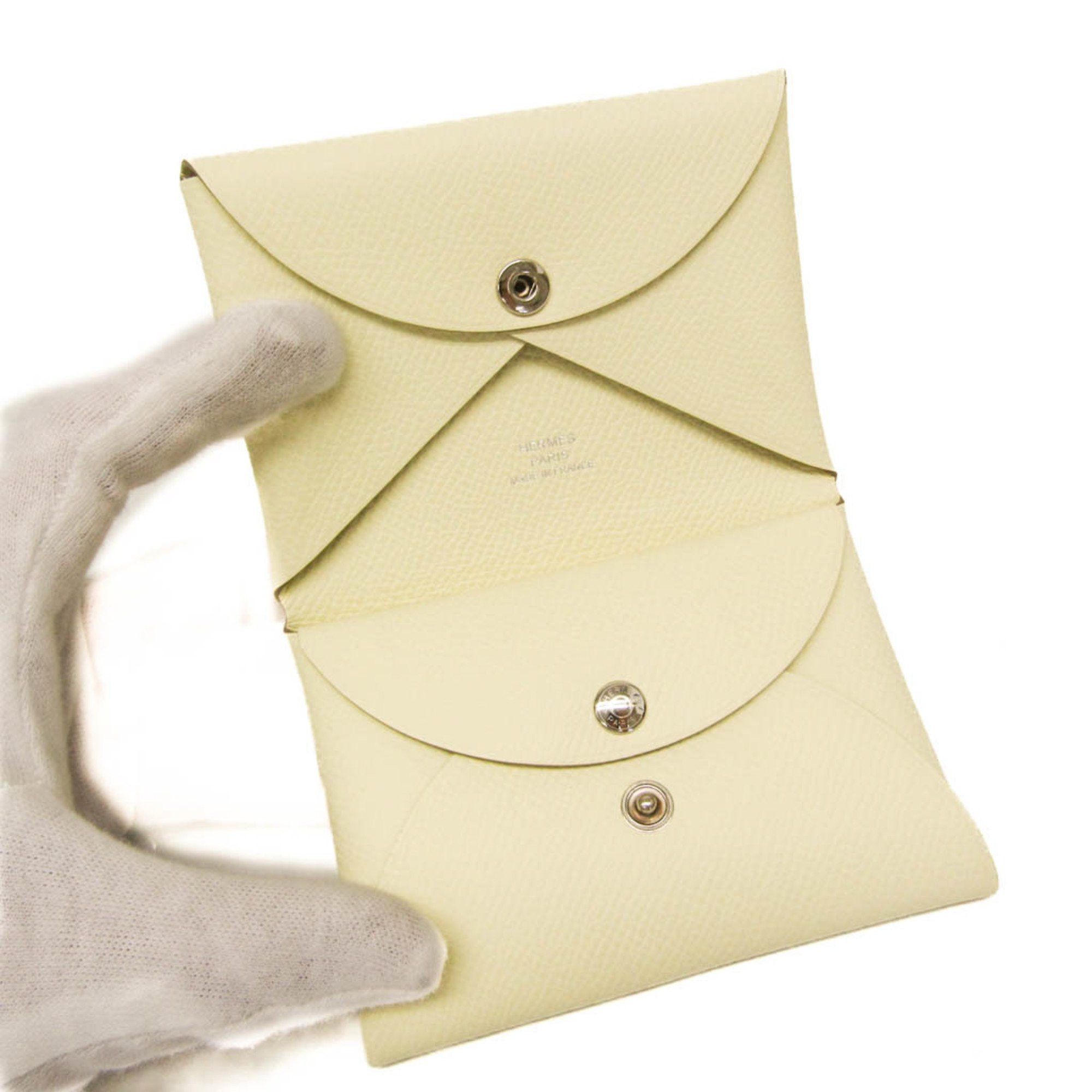 Hermes Hermes Calvi Duo Chevre 082977CK Epsom Leather Card Case Cream Size ONE SIZE - 4 Thumbnail