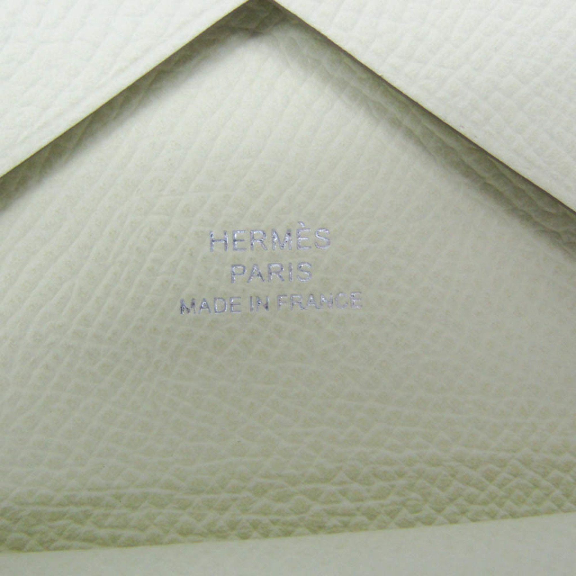 Hermes Hermes Calvi Duo Chevre 082977CK Epsom Leather Card Case Cream Size ONE SIZE - 11 Thumbnail