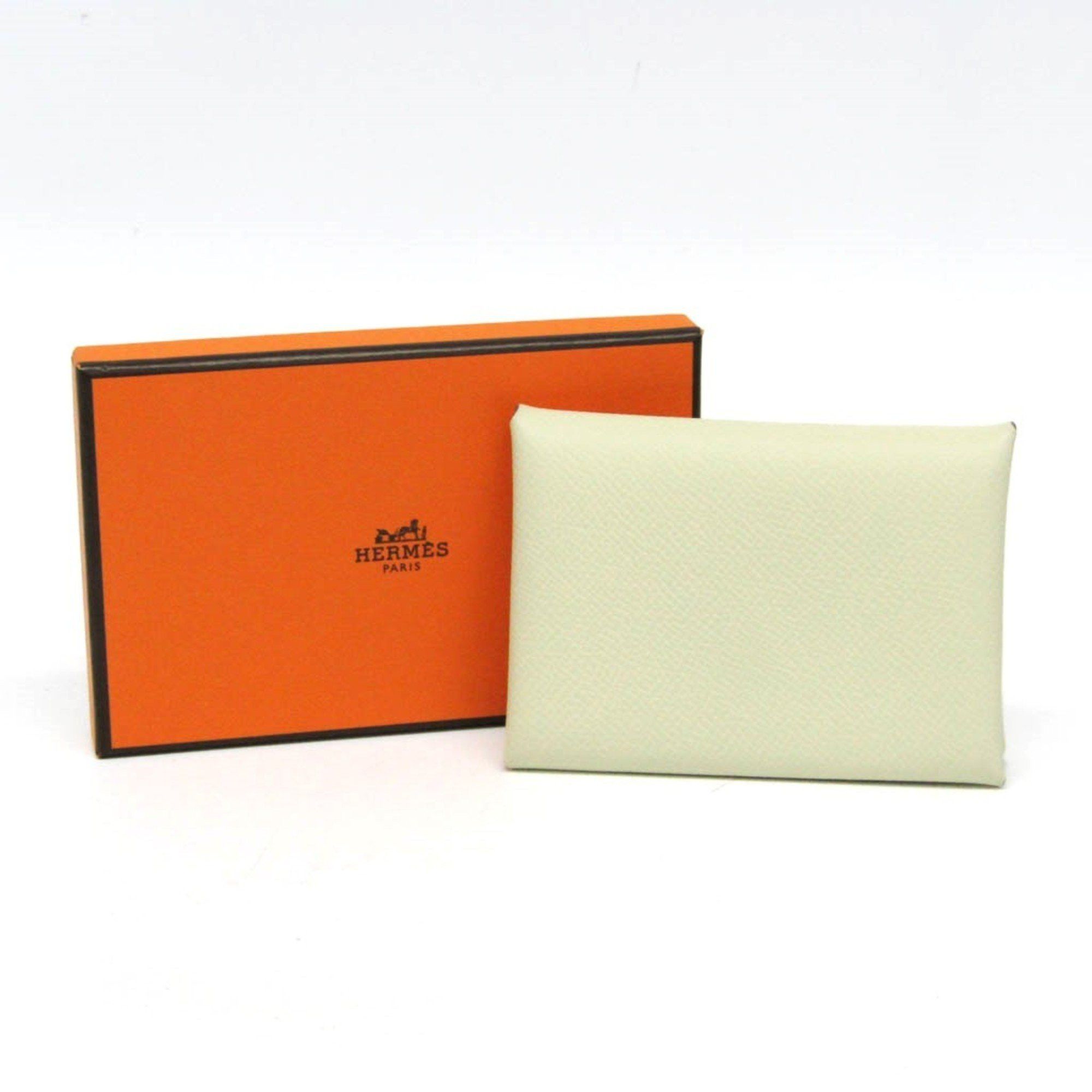 Hermes Hermes Calvi Duo Chevre 082977CK Epsom Leather Card Case Cream Size ONE SIZE - 2 Thumbnail