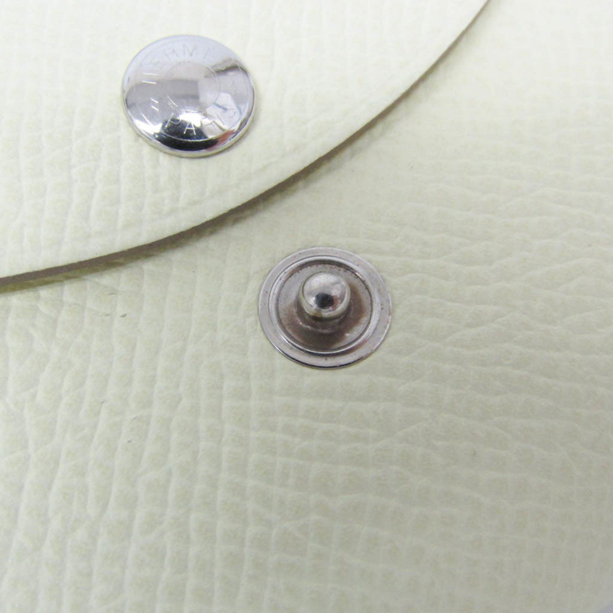 Hermes Hermes Calvi Duo Chevre 082977CK Epsom Leather Card Case Cream Size ONE SIZE - 9 Thumbnail
