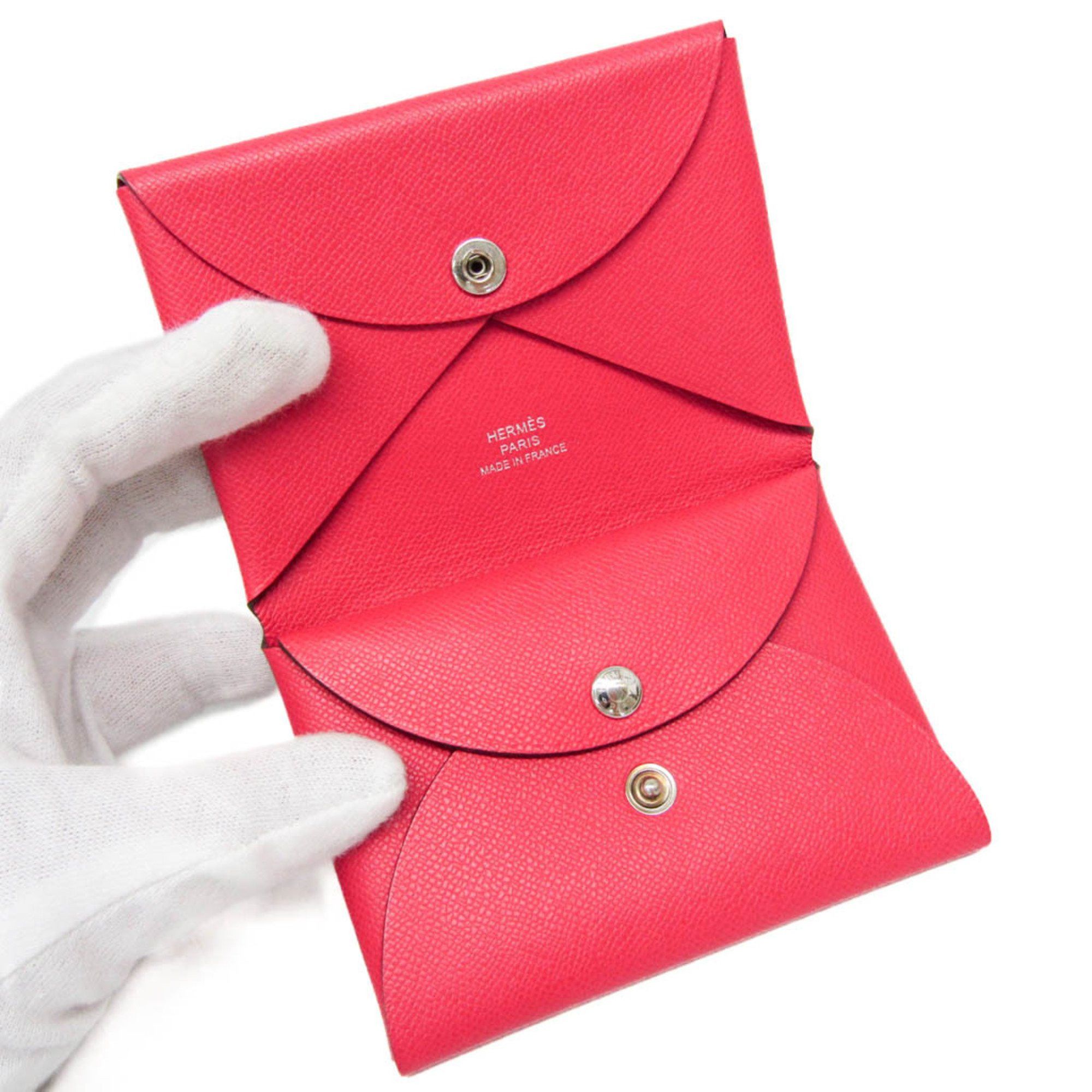 Hermes Hermes Calvi Duo Leather Card Case Ruby Size ONE SIZE - 3 Thumbnail