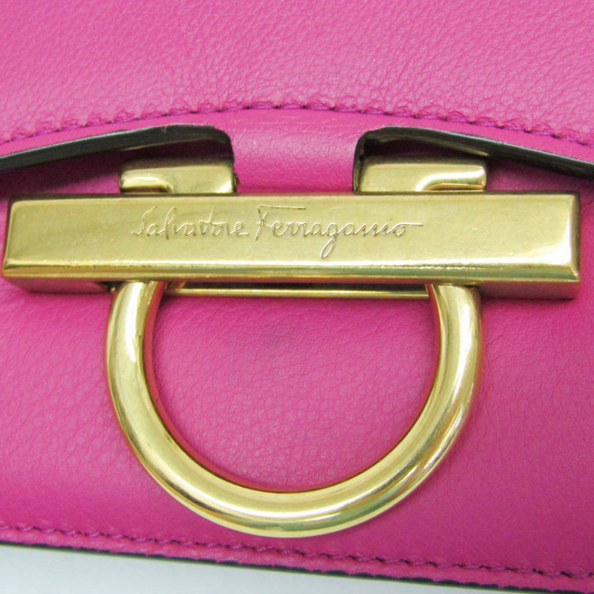 Salvatore Ferragamo Salvatore Ferragamo Gancini FZ-21 H321 Women's Leather Shoulder Bag Pink,Purple Size ONE SIZE - 8 Thumbnail