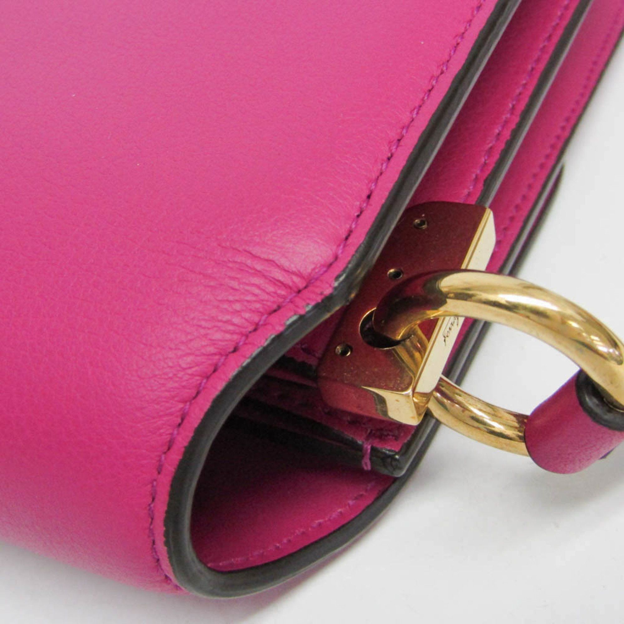 Salvatore Ferragamo Salvatore Ferragamo Gancini FZ-21 H321 Women's Leather Shoulder Bag Pink,Purple Size ONE SIZE - 9 Thumbnail