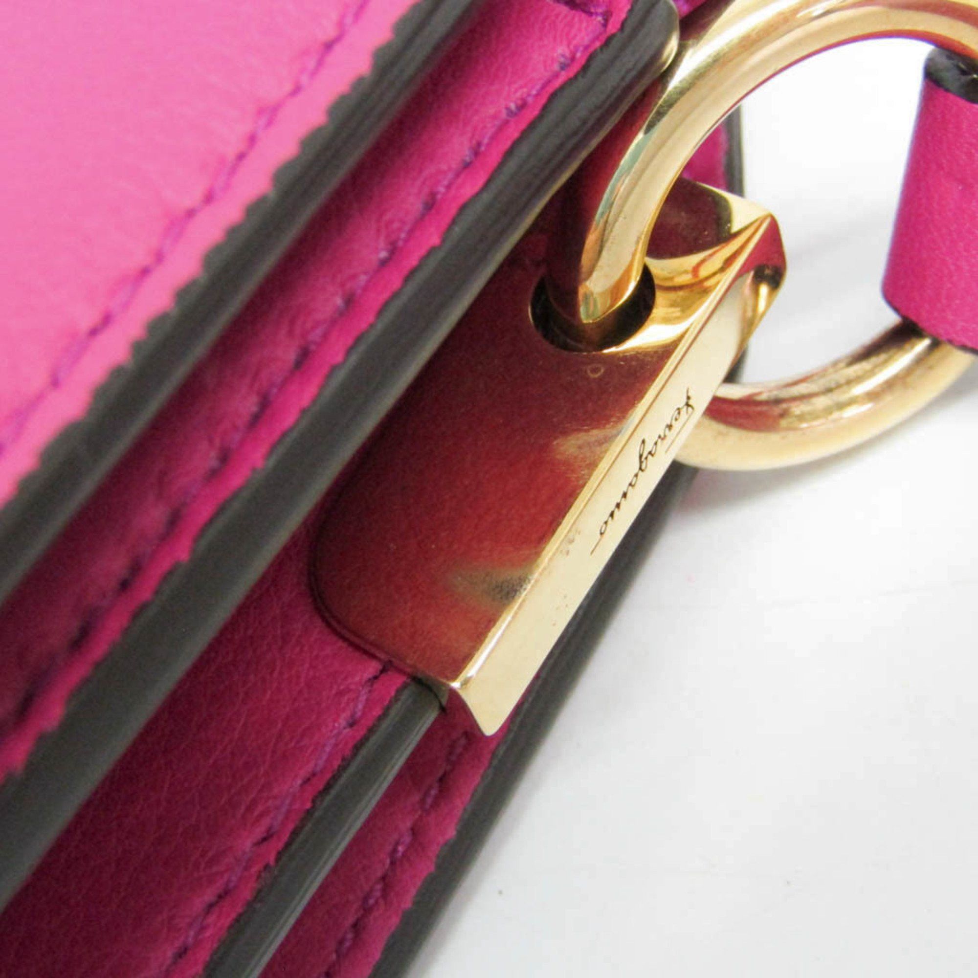 Salvatore Ferragamo Salvatore Ferragamo Gancini FZ-21 H321 Women's Leather Shoulder Bag Pink,Purple Size ONE SIZE - 11 Thumbnail