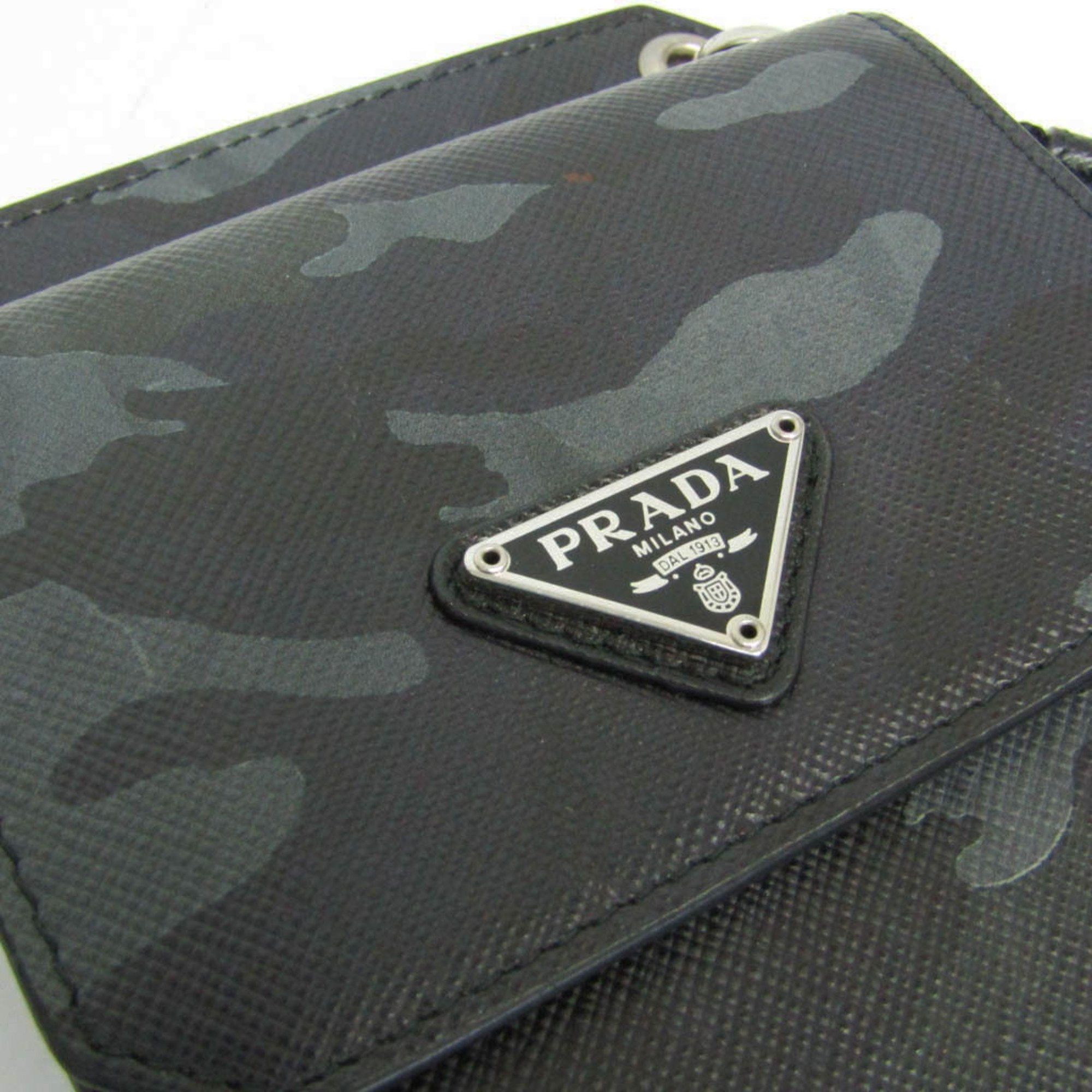 Prada Prada Saffiano Camouflage Shoulder Pouch Men,Women Leather Shoulder Bag Black,Khaki Size ONE SIZE - 7 Thumbnail