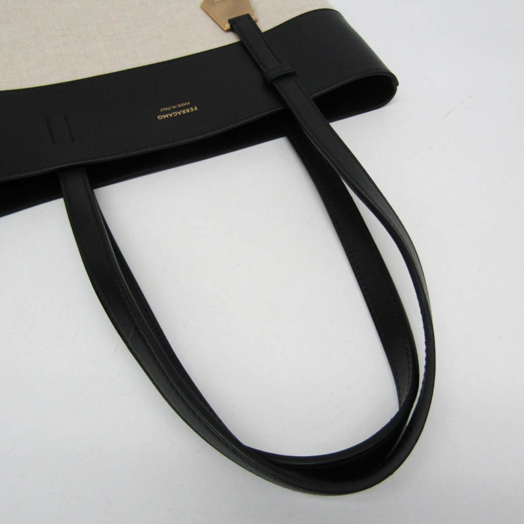 Salvatore Ferragamo Salvatore Ferragamo Charming Tote Bag AU-21/7533 Women's Leather,Canvas Shoulder Bag,Tote Bag Black,Light Brown Size ONE SIZE - 10 Thumbnail