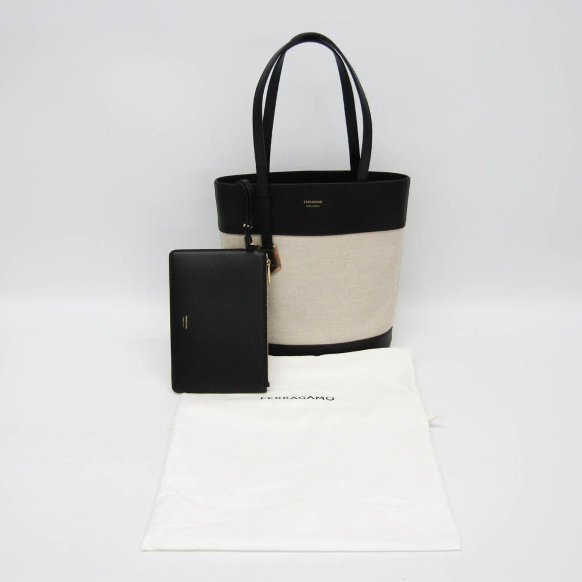Salvatore Ferragamo Salvatore Ferragamo Charming Tote Bag AU-21/7533 Women's Leather,Canvas Shoulder Bag,Tote Bag Black,Light Brown Size ONE SIZE - 2 Thumbnail