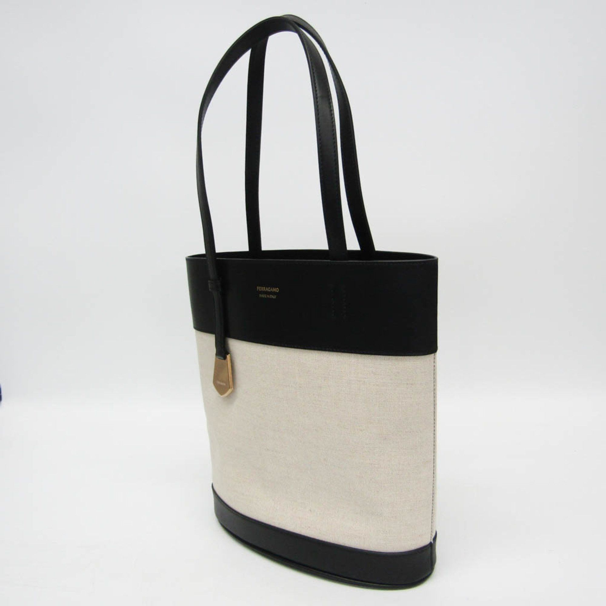Salvatore Ferragamo Salvatore Ferragamo Charming Tote Bag AU-21/7533 Women's Leather,Canvas Shoulder Bag,Tote Bag Black,Light Brown Size ONE SIZE - 7 Thumbnail