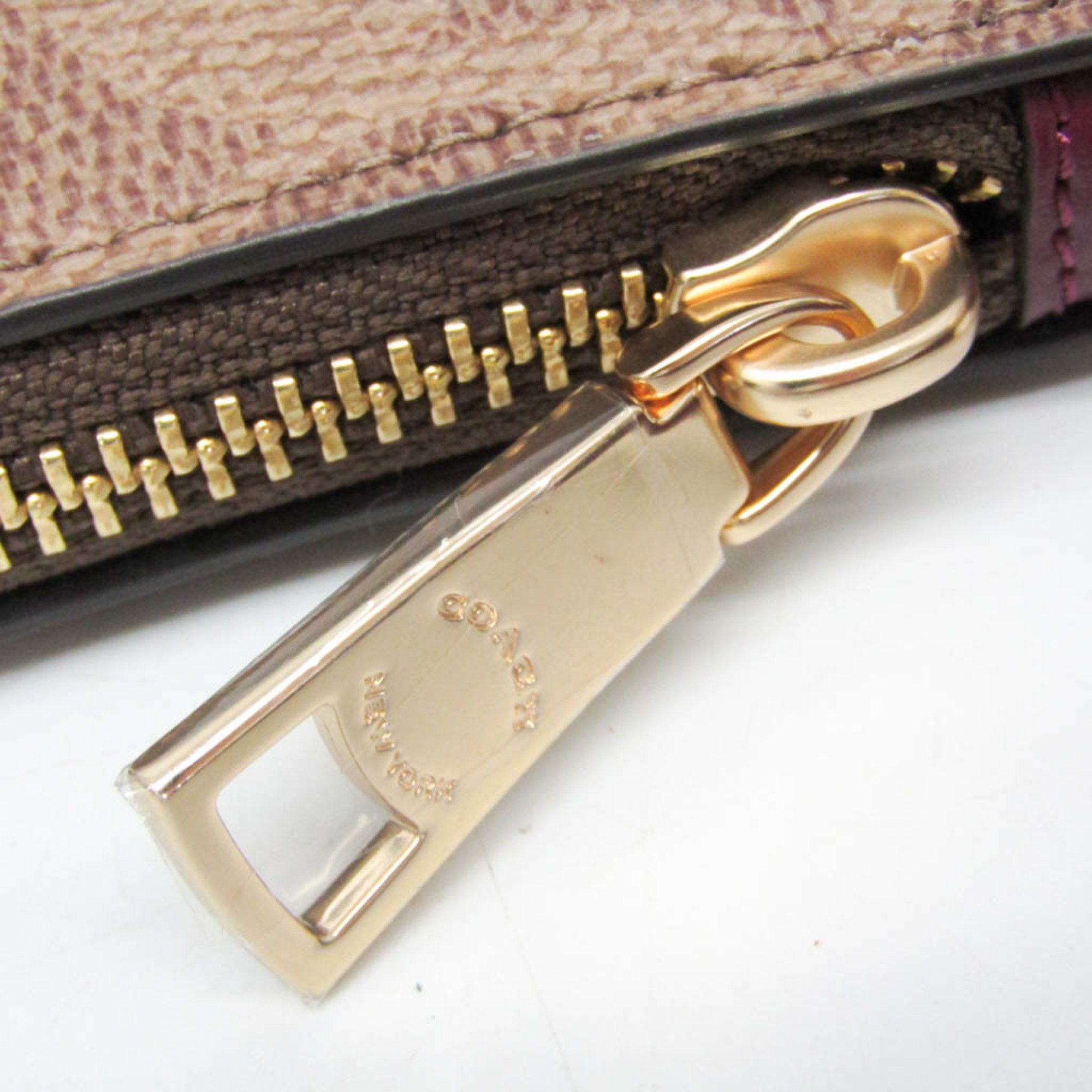 Coach Coach Signature Horse And Carriage Zip Top CX606 Women's Leather,PVC Shoulder Bag Beige,Brown,Purple Size ONE SIZE - 6 Thumbnail