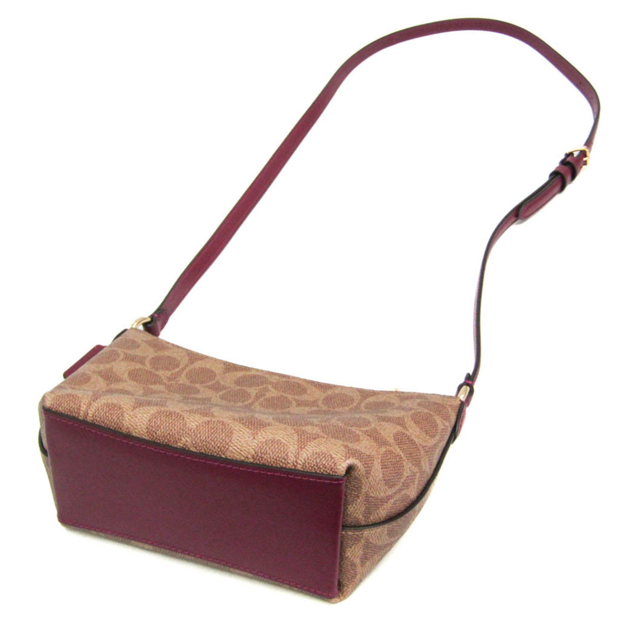 Coach Coach Signature Horse And Carriage Zip Top CX606 Women's Leather,PVC Shoulder Bag Beige,Brown,Purple Size ONE SIZE - 2 Thumbnail