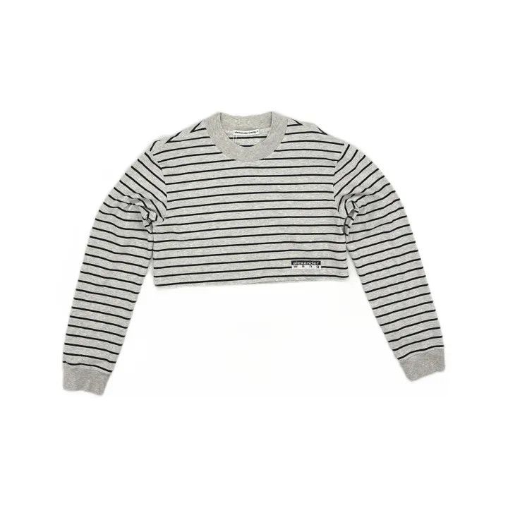 Alexander Wang Alexander Wang Striped Crop Long Sleeve T-Shirt 0079 Size XS / US 0-2 / IT 36-38 - 2 Thumbnail
