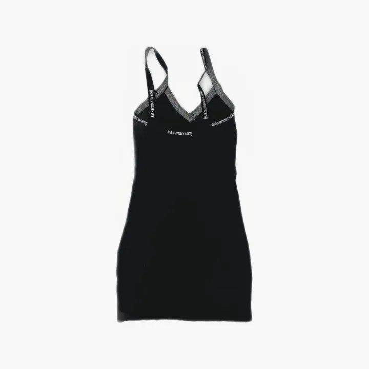 Alexander Wang Alexander Wang Black Logo-Trimmed Cami Dress 0079 Size L / US 10 / IT 46 - 3 Thumbnail