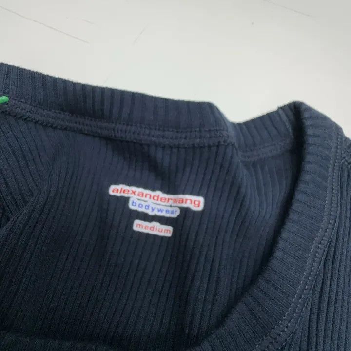 Alexander Wang Alexander Wang Navy Ribbed Short Sleeve T-Shirt 0079 Size M / US 6-8 / IT 42-44 - 2 Thumbnail