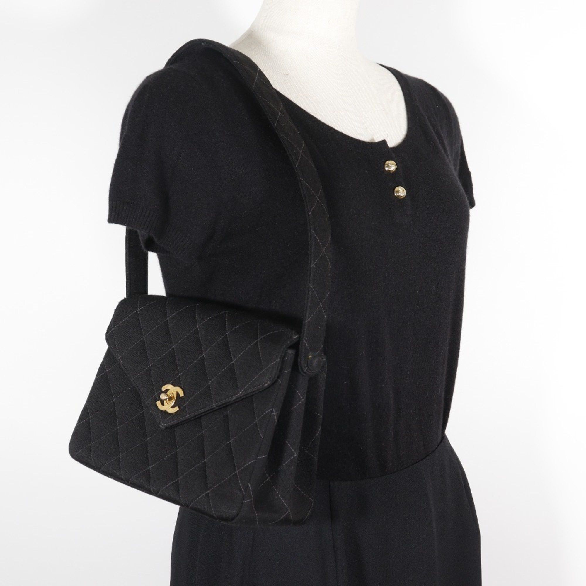 Chanel CHANEL Matelasse Shoulder Bag Coco Mark Cotton Black Turn Lock Women's Size ONE SIZE - 18 Thumbnail