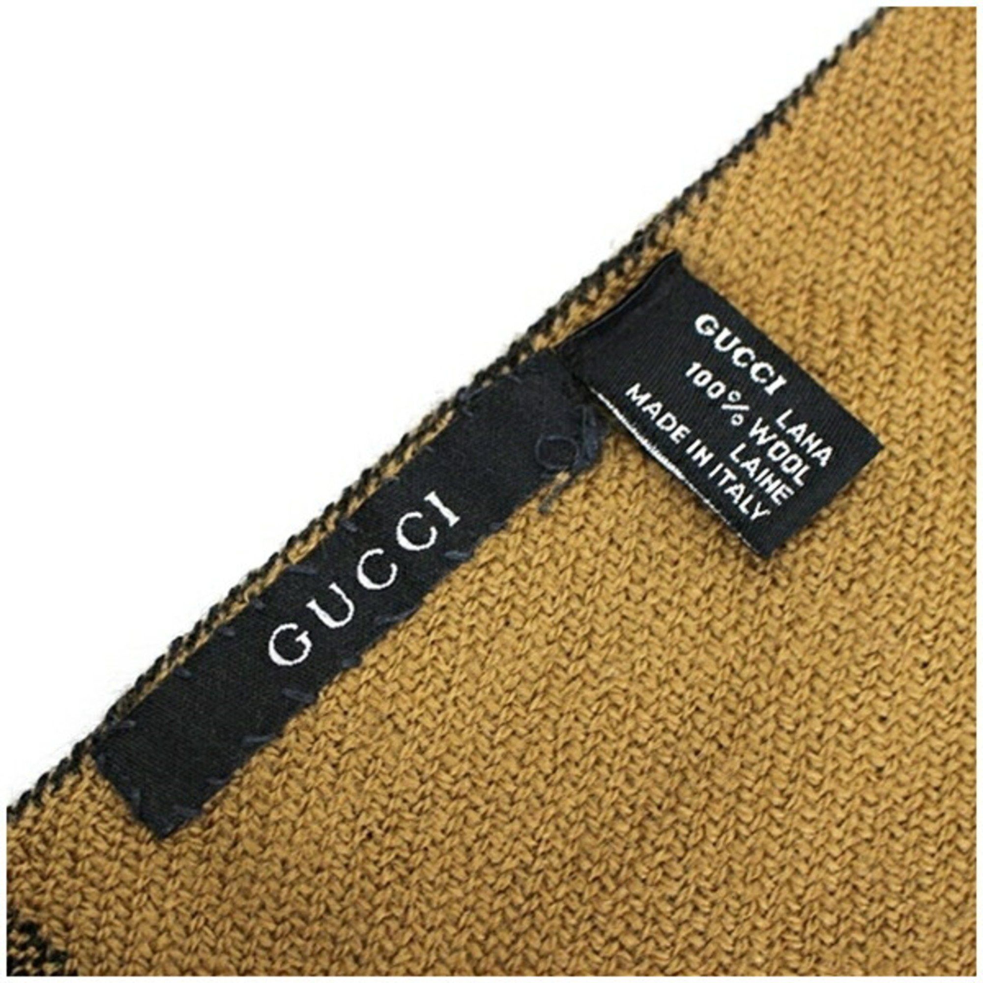 Gucci Gucci Wool Scarf Camel x Black 166 41 cm GUCCI Women's Size ONE SIZE - 6 Thumbnail