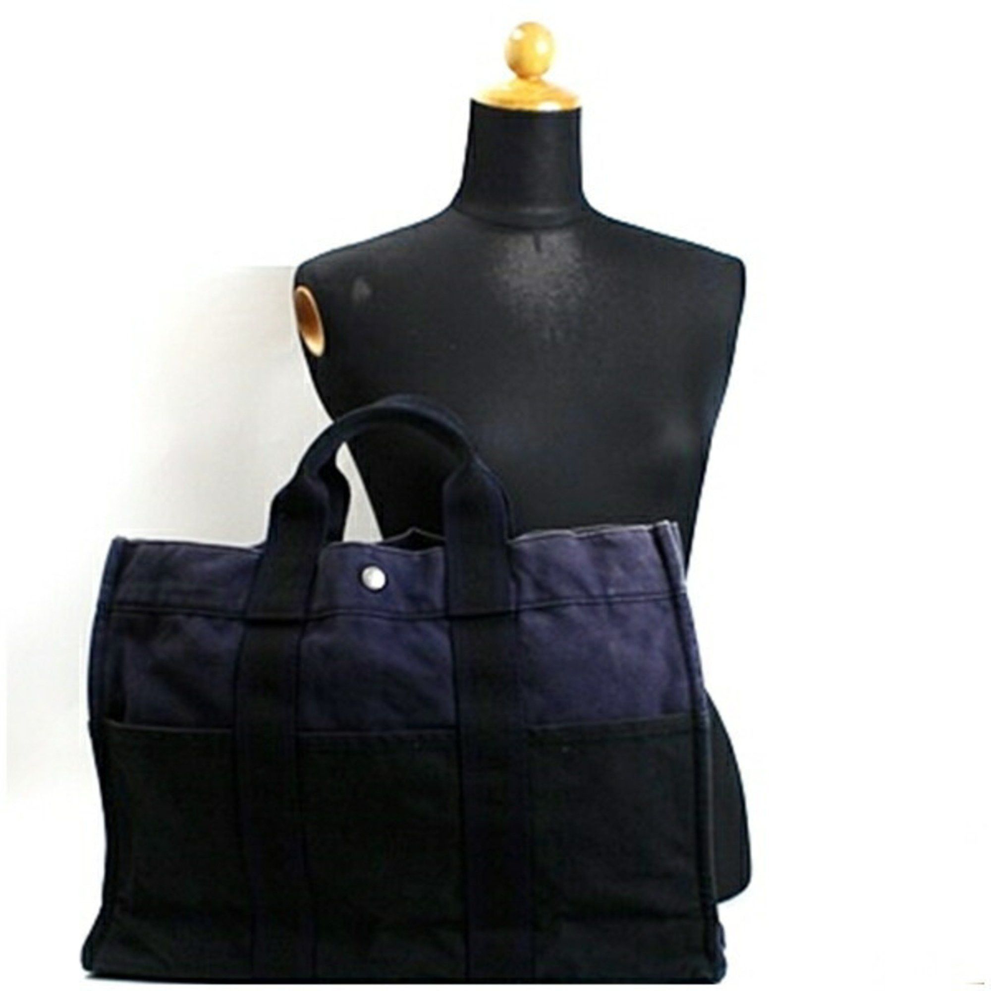 Hermes Hermes Foul Tote MM Canvas Bag Navy x Black HERMES Women's Men's Unisex Size ONE SIZE - 4 Thumbnail