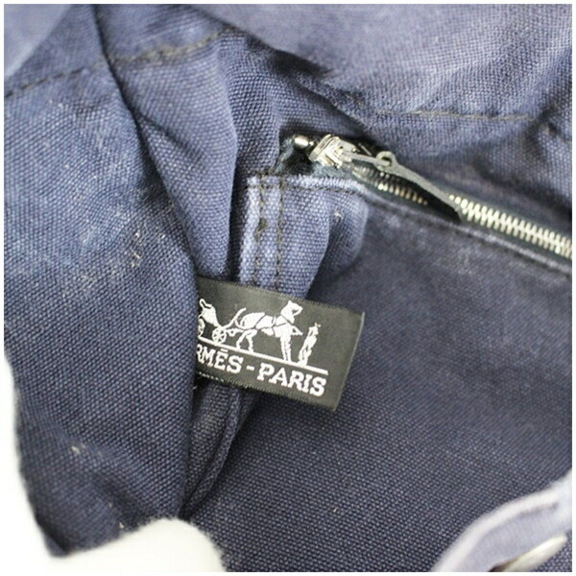 Hermes Hermes Foul Tote MM Canvas Bag Navy x Black HERMES Women's Men's Unisex Size ONE SIZE - 11 Thumbnail