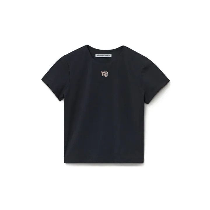 Alexander Wang Alexander Wang Black Crystal Logo Knit T-Shirt 0079 Size S / US 4 / IT 40 - 2 Thumbnail