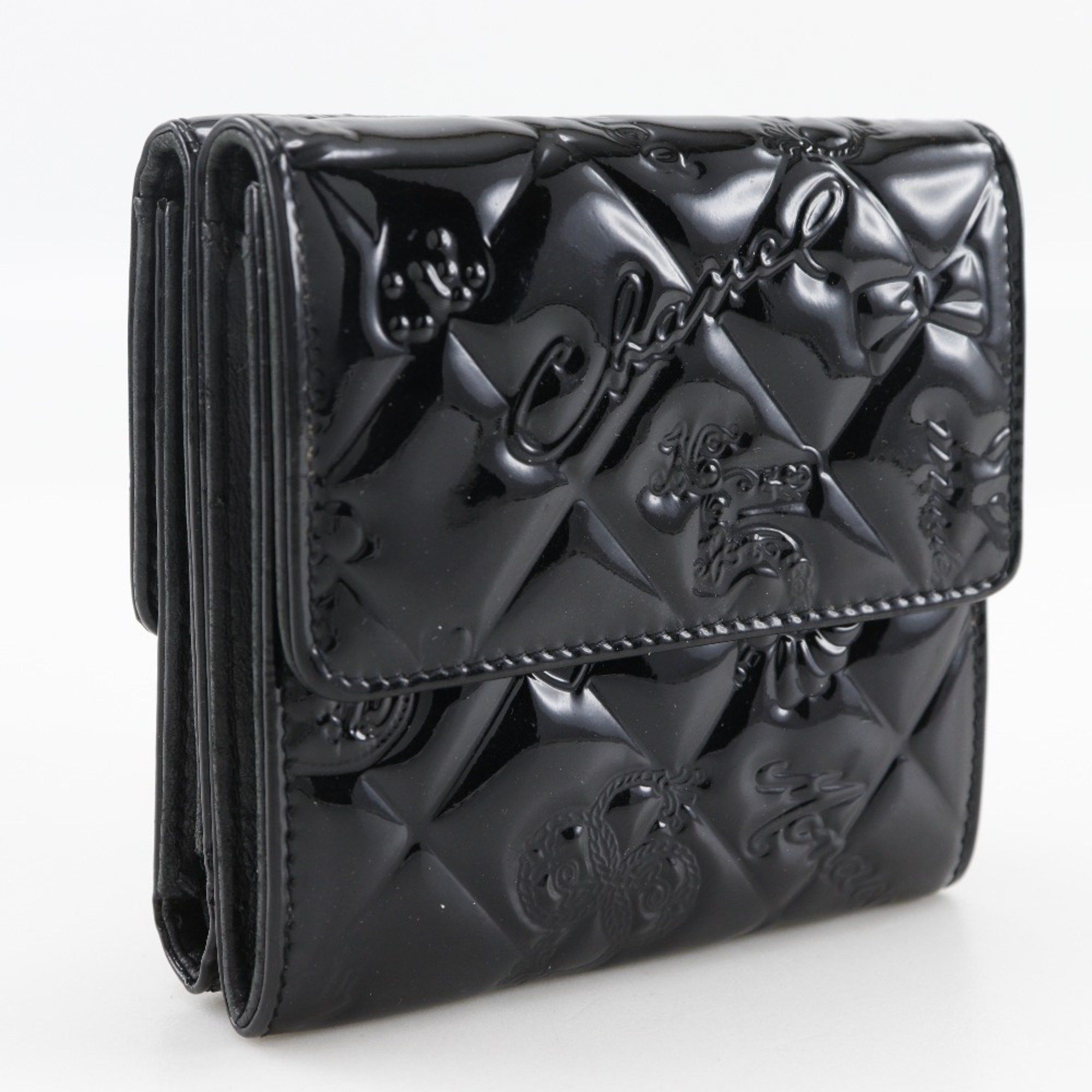 Chanel CHANEL Icon Line Bi-fold Wallet W A37152 Patent Leather 2014 Black Snap Button Women's Size ONE SIZE - 3 Thumbnail