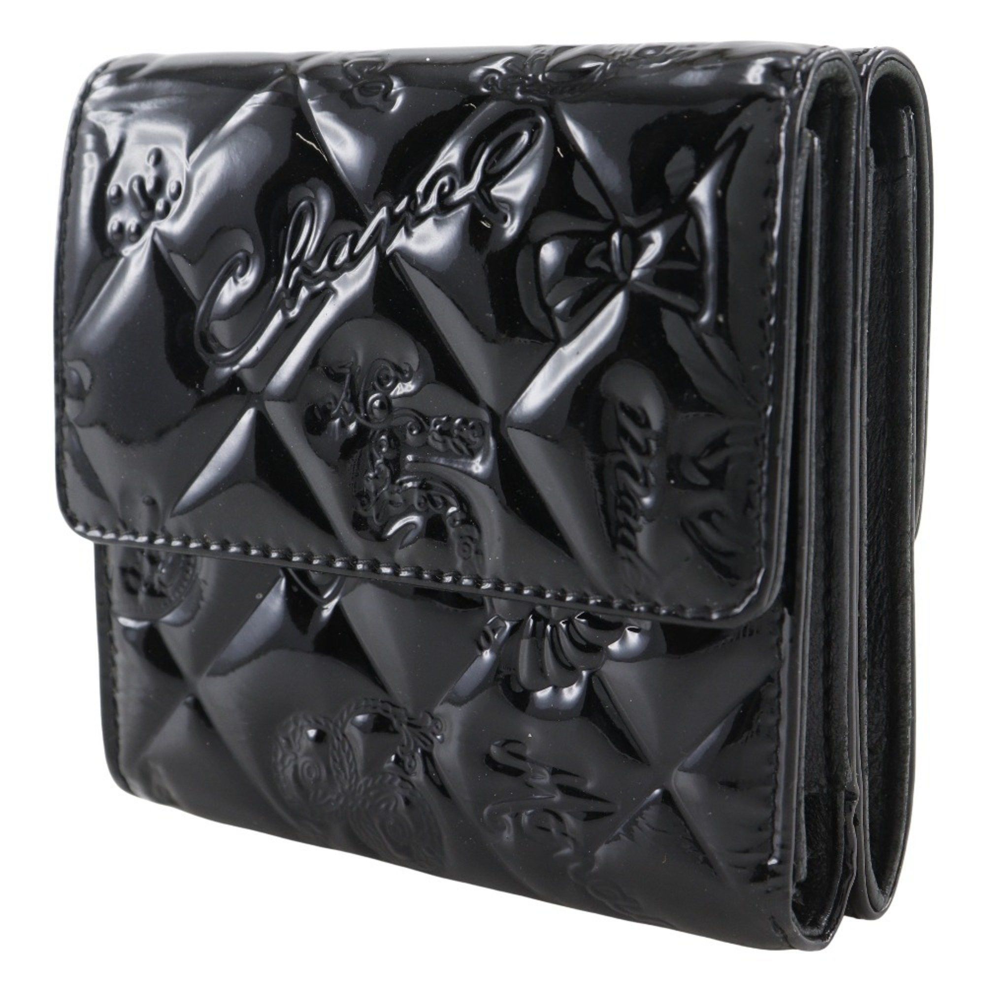 Chanel CHANEL Icon Line Bi-fold Wallet W A37152 Patent Leather 2014 Black Snap Button Women's Size ONE SIZE - 2 Thumbnail