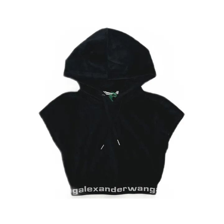 Alexander Wang Black Corduroy Crop Hoodie 0079