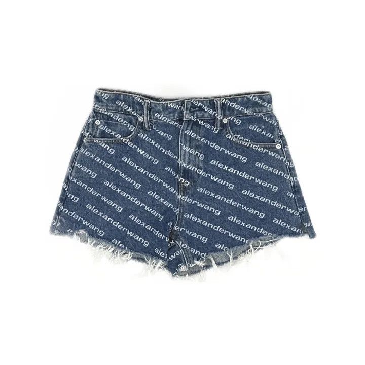 Alexander Wang Alexander Wang Logo Print Distressed Denim Shorts 0079 Size 26" / US 2 / IT 38 - 2 Thumbnail
