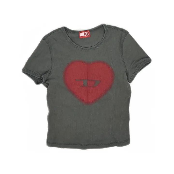 Diesel Diesel Grey Heart Print Short Sleeve T-Shirt 0079 Size XS / US 0-2 / IT 36-38 - 2 Thumbnail