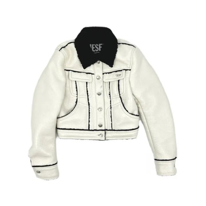 Diesel Diesel White Leather Long Sleeve Jacket 0079 Size XS / US 0-2 / IT 36-38 - 2 Thumbnail