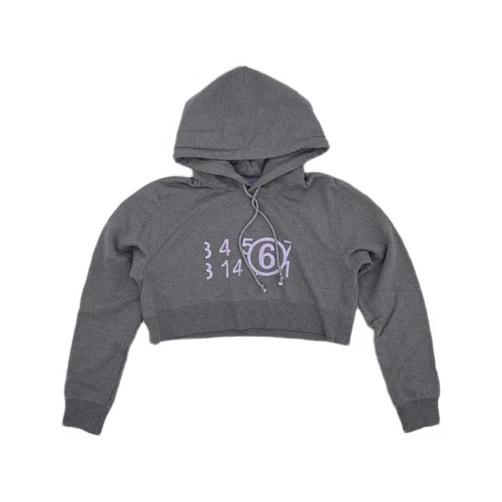 Maison Margiela Maison Margiela Gray Cropped Hoodie with Digital Embroidery 0079 Size M / US 6-8 / IT 42-44 - 2 Thumbnail